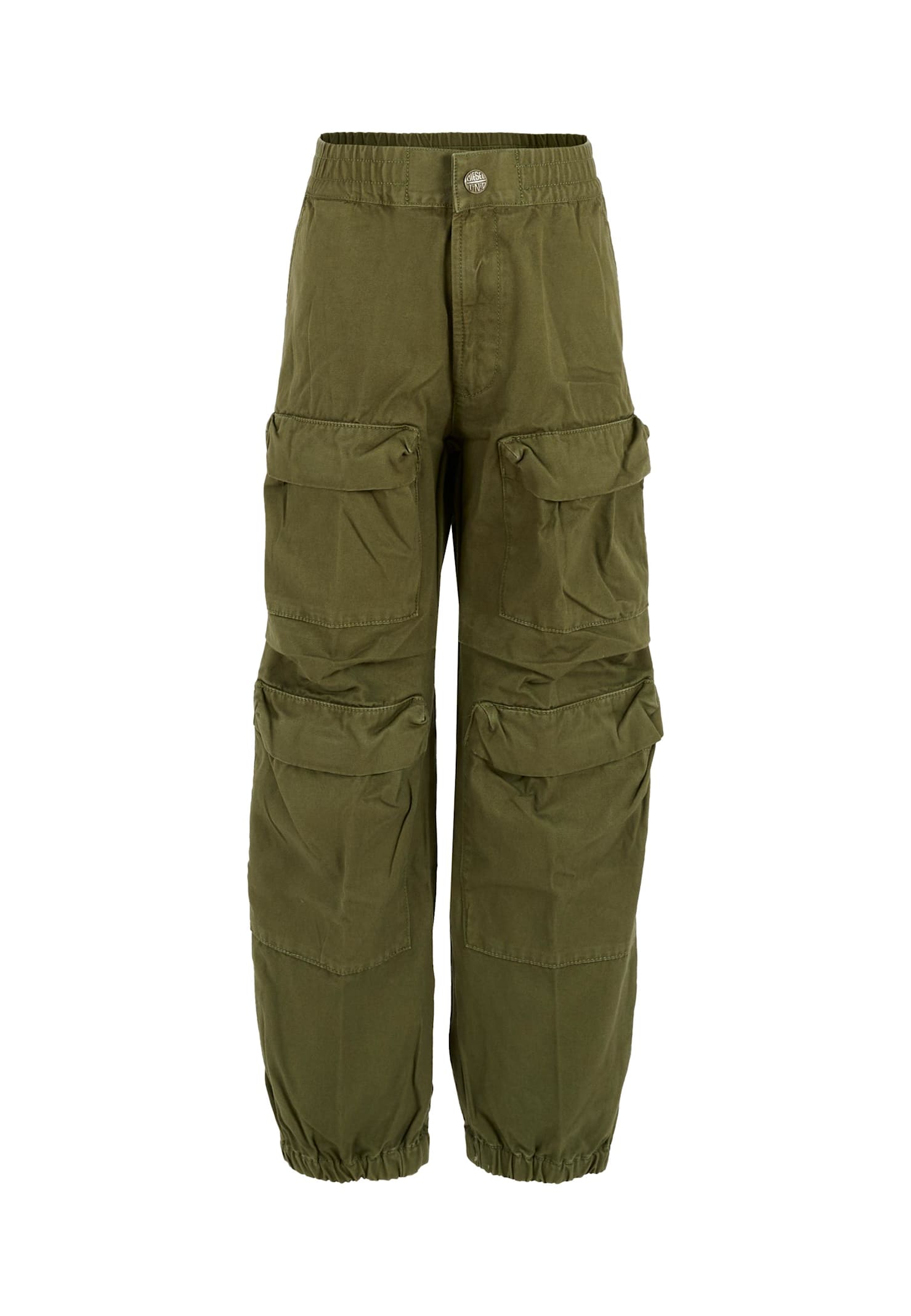 Diesel Green Trousers For Kids With Logo In Green