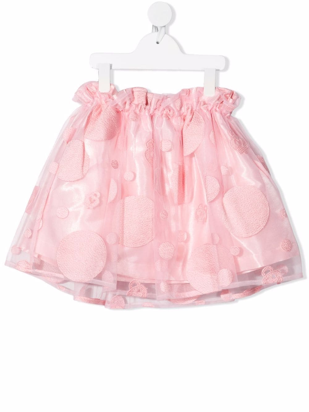 Simonetta Kids Skirt In Pink Tulle With Embroidered Polka Dots