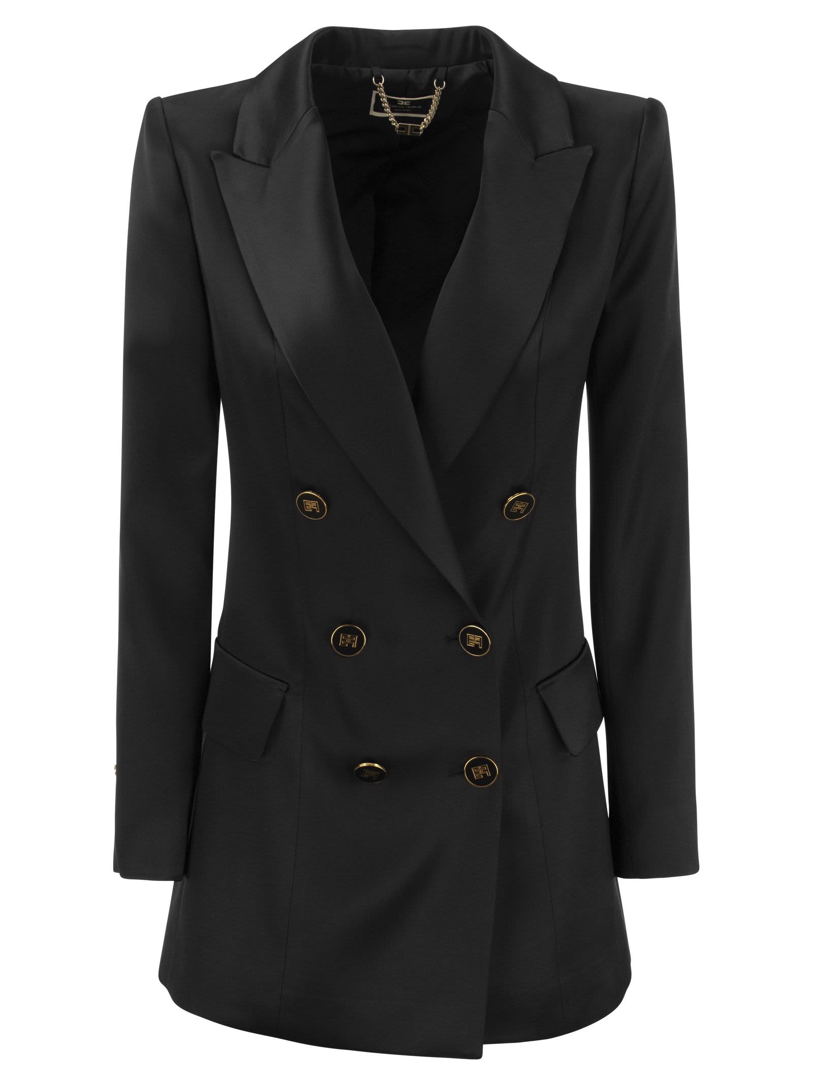 Shop Elisabetta Franchi Satin Jacket With Logoed Buttons In Black