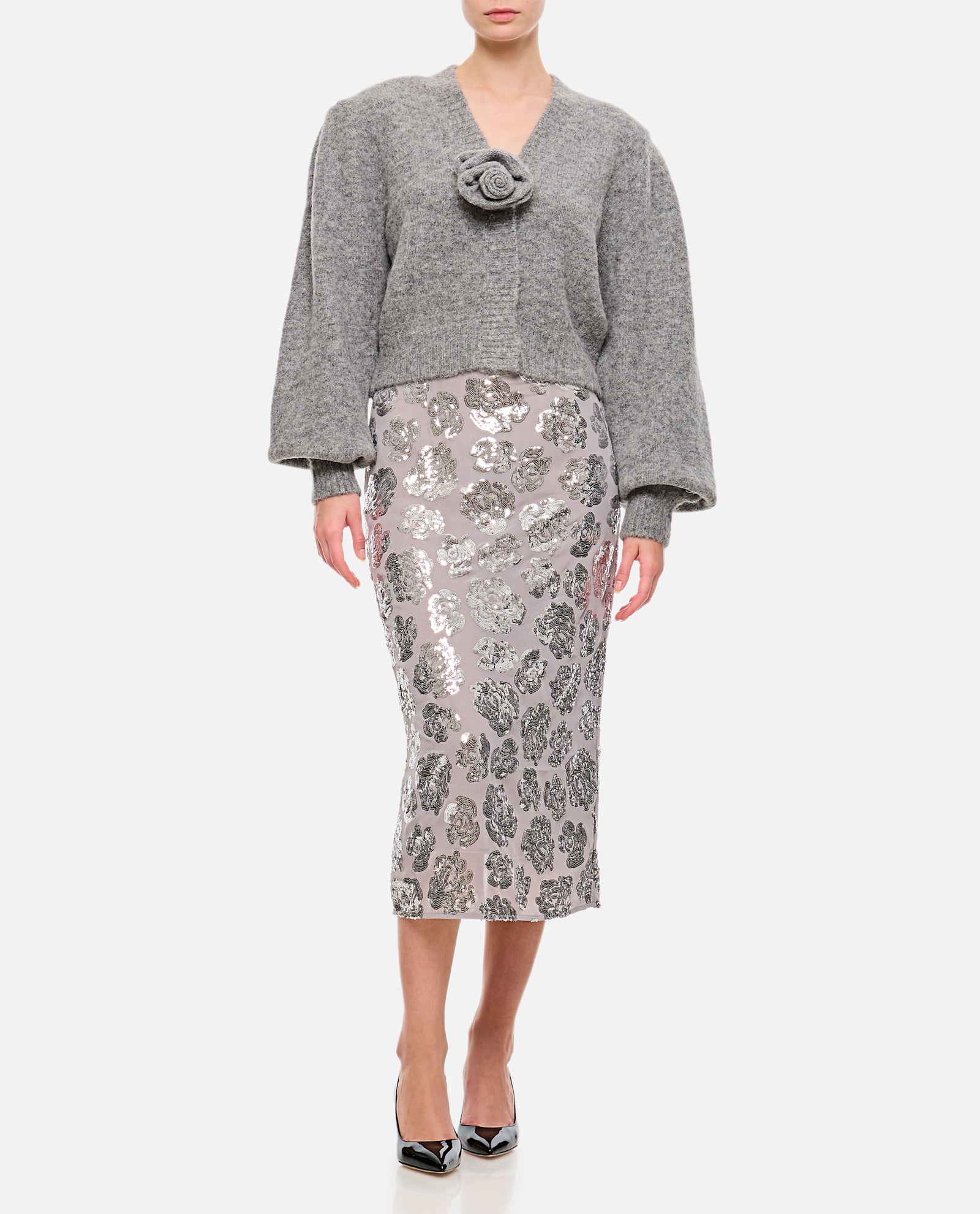 Rotate Birger Christensen Sequin Chiffon Skirt In Silver