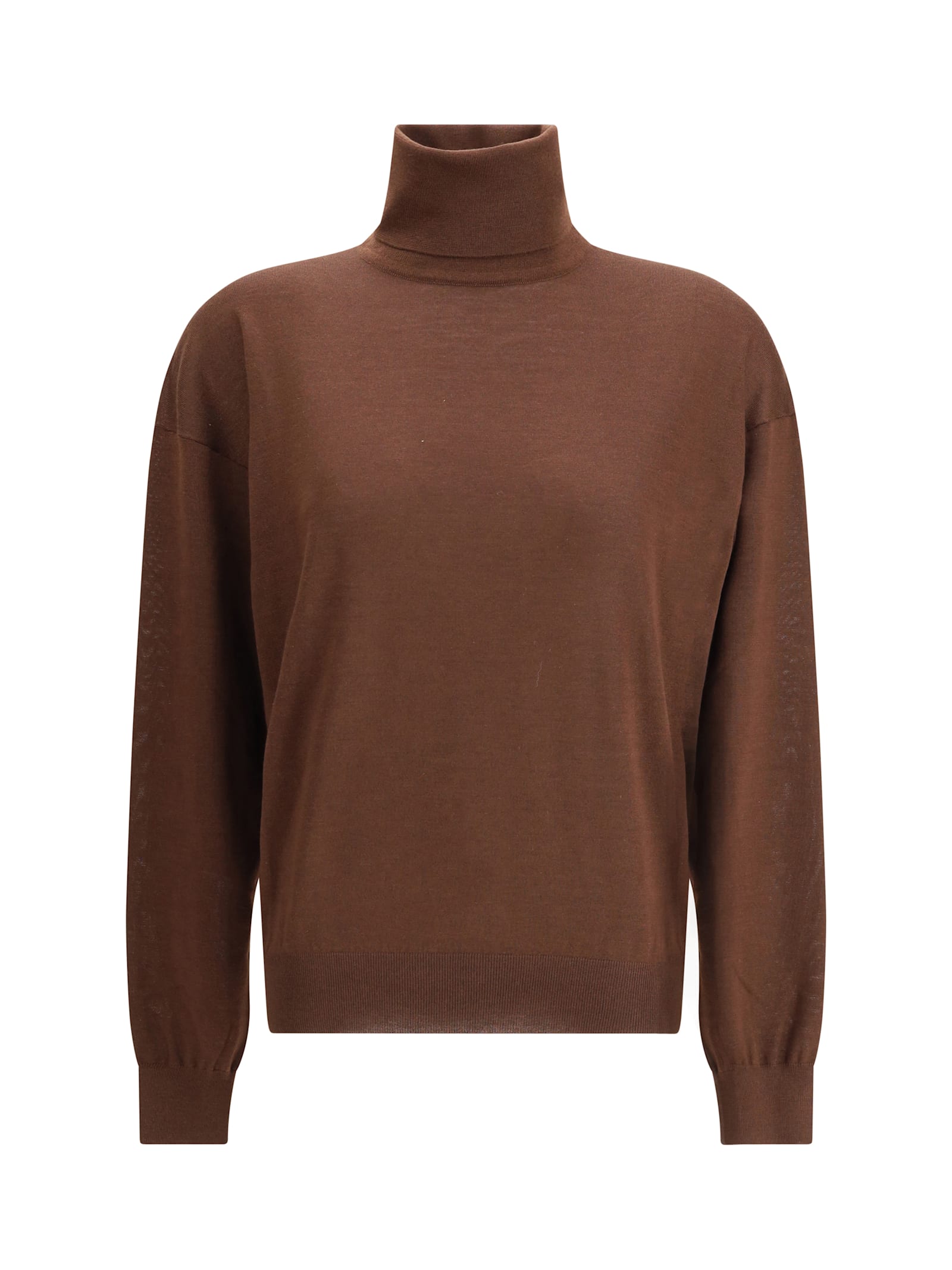 Saint Laurent Long-sleeves Turtleneck Sweater In Brown