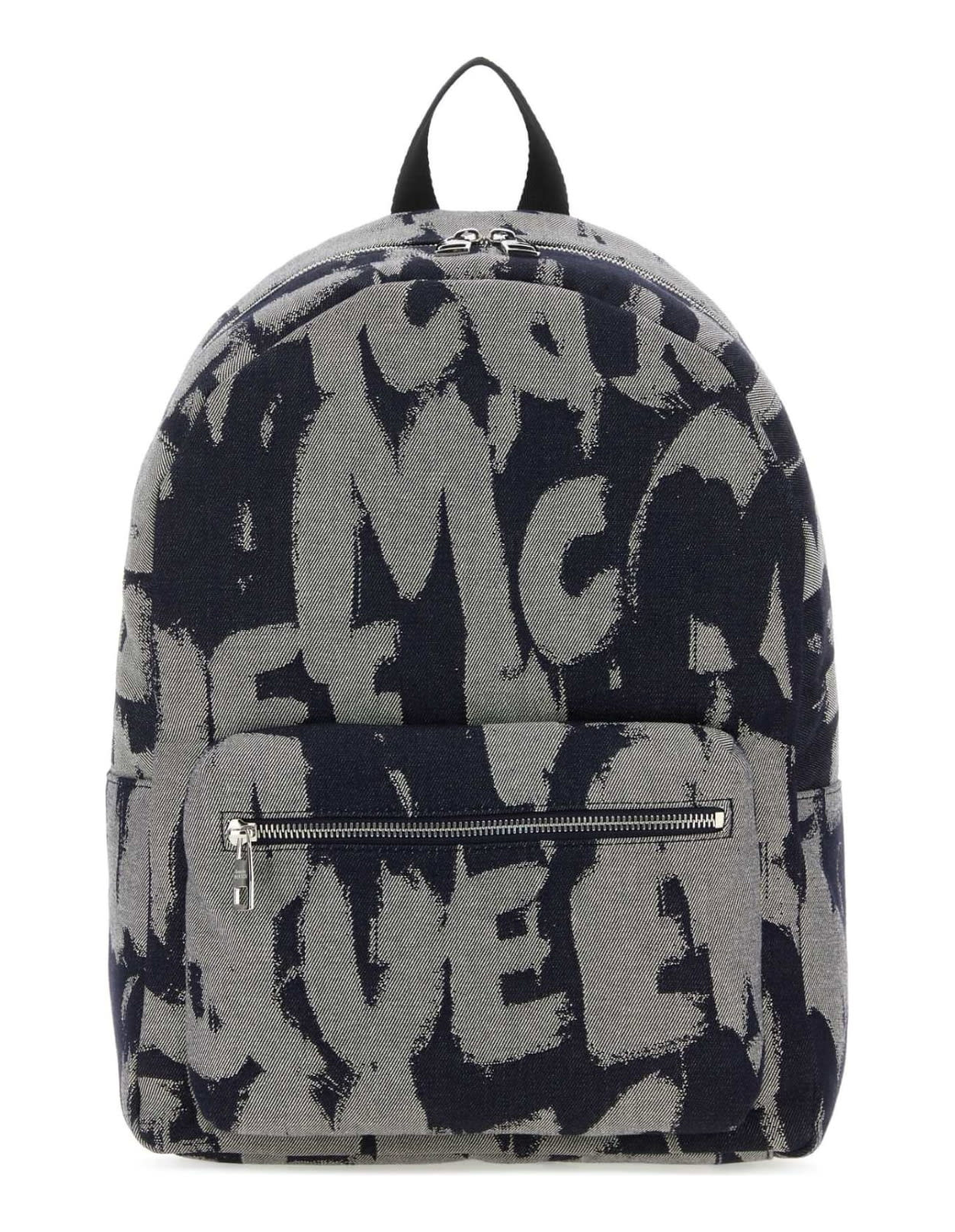 Shop Alexander Mcqueen Indigo Graffiti Mcqueen Denim Backpack In Blue