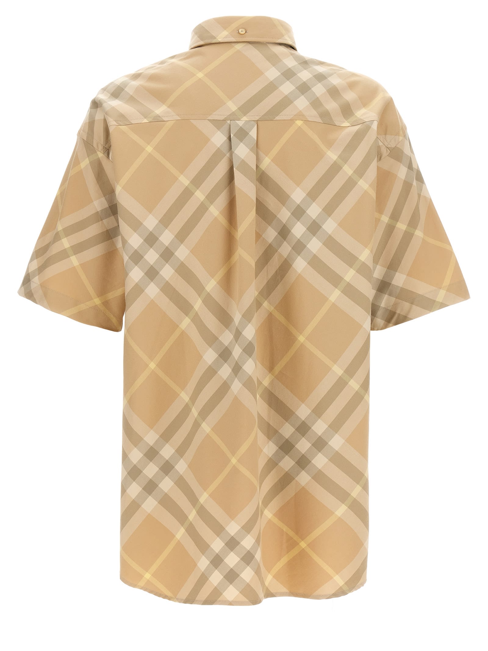 Shop Burberry Logo Embroidery Check Shirt In Beige