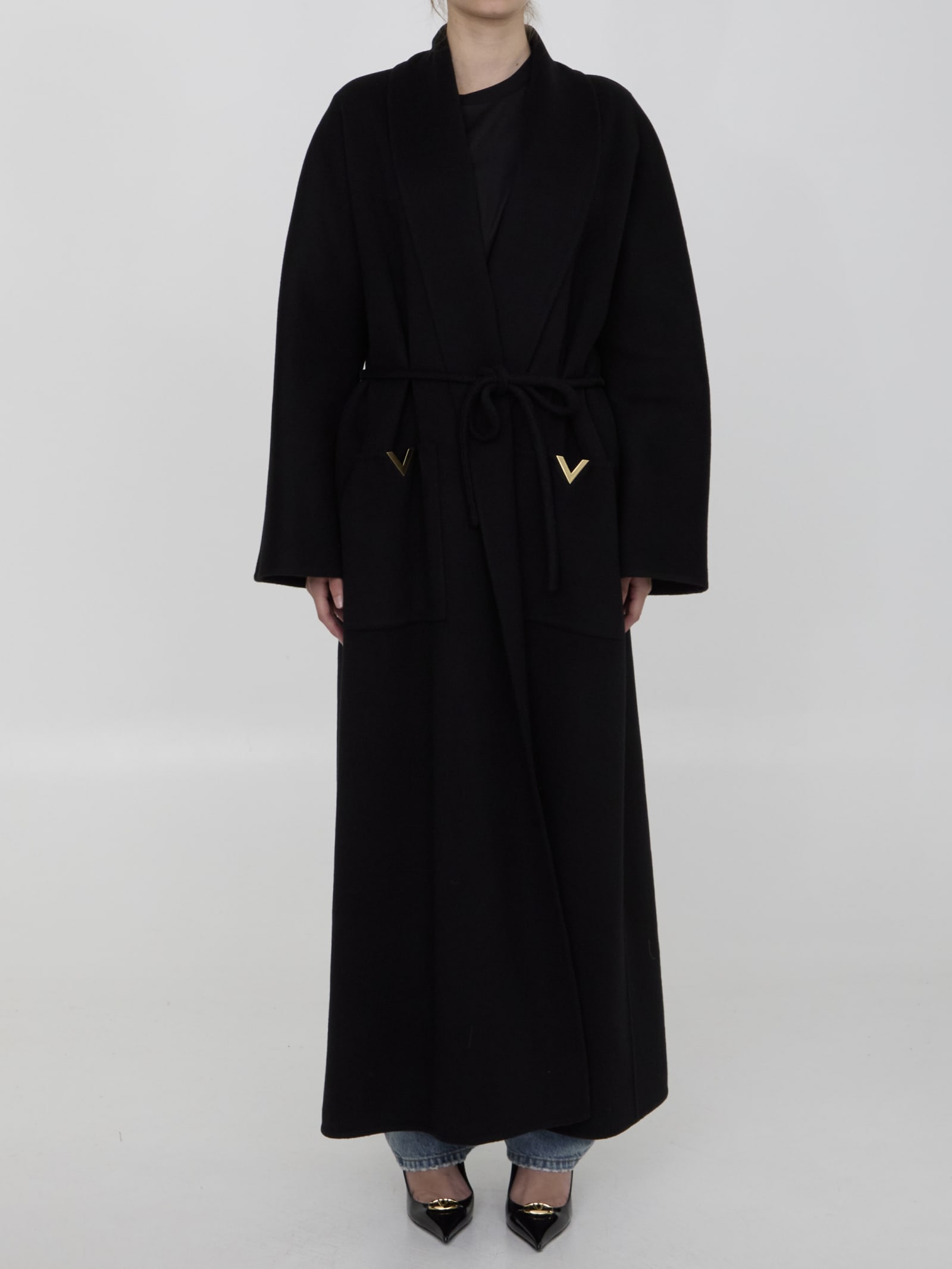 Shop Valentino V Gold Coat In Black