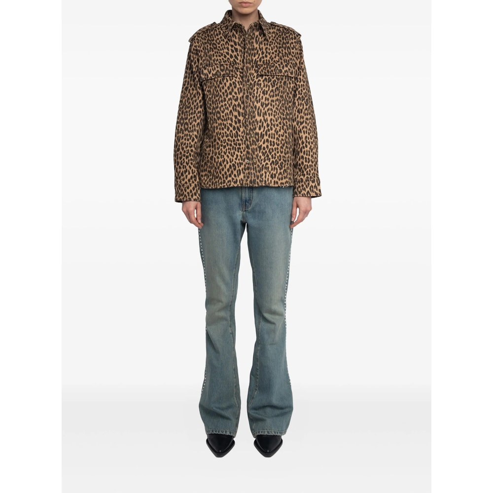 Zadig & Voltaire Womens Daim Leopard-print Chest-pocket Denim Shirt Xs In Brown