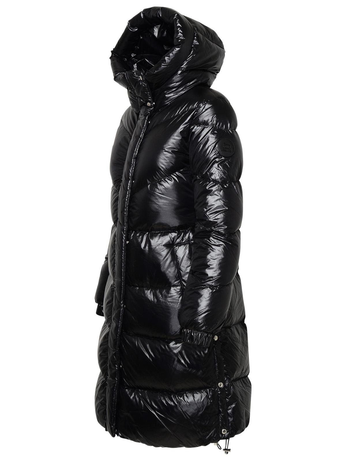 WOOLRICH BLACK NYLON LONG DOWN JACKET 