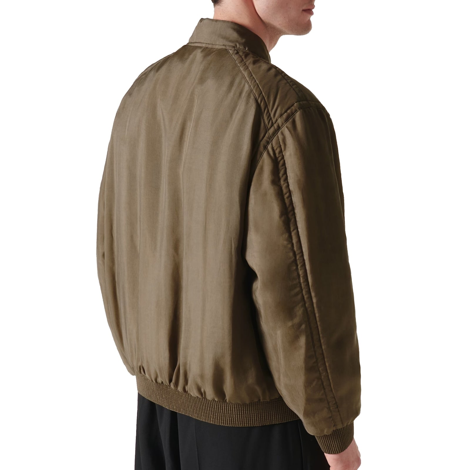 Shop Saint Laurent Twill Teddy Bomber Jacket In Khaki Green