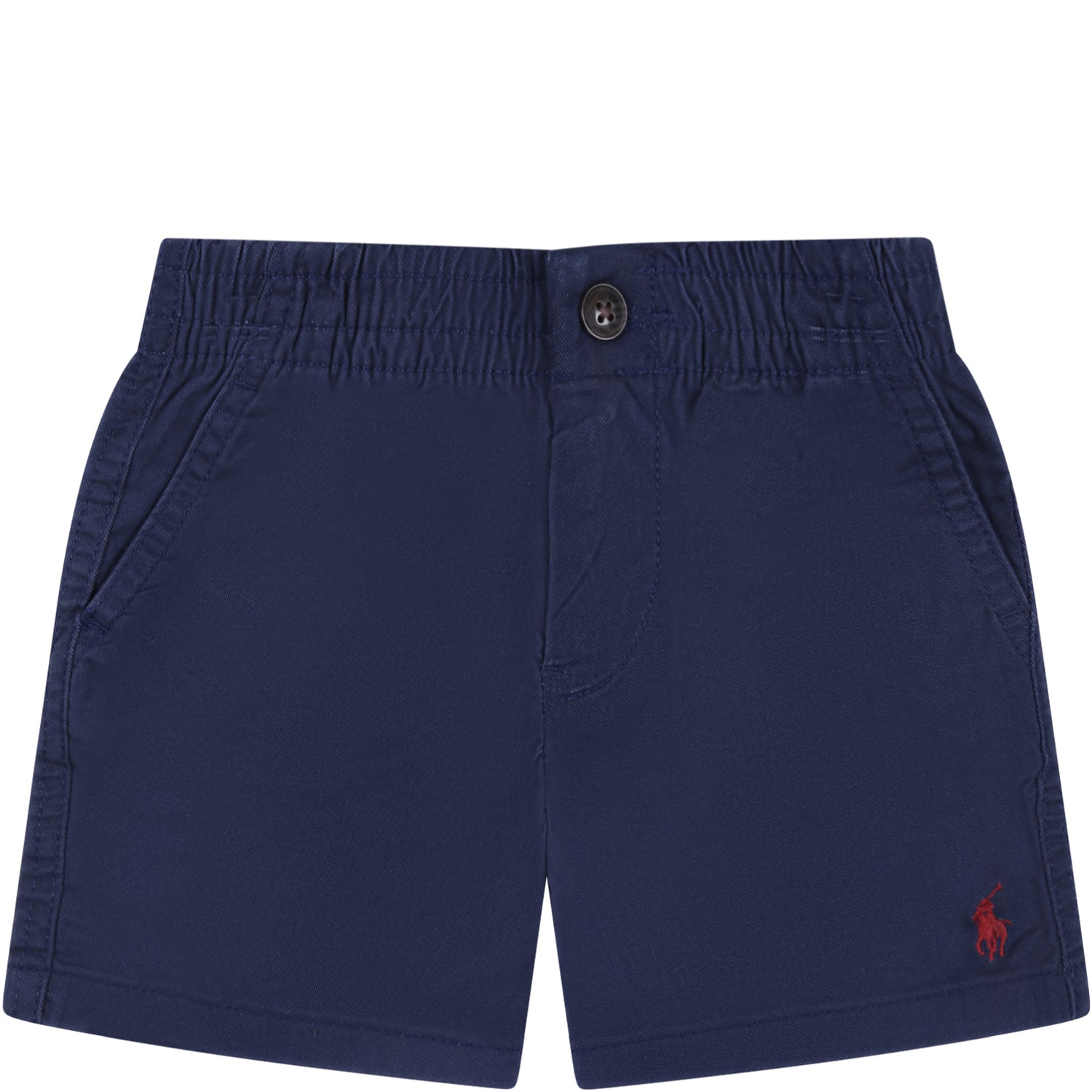 Shop Ralph Lauren Blue Shorts For Baby Boy With Red Pony