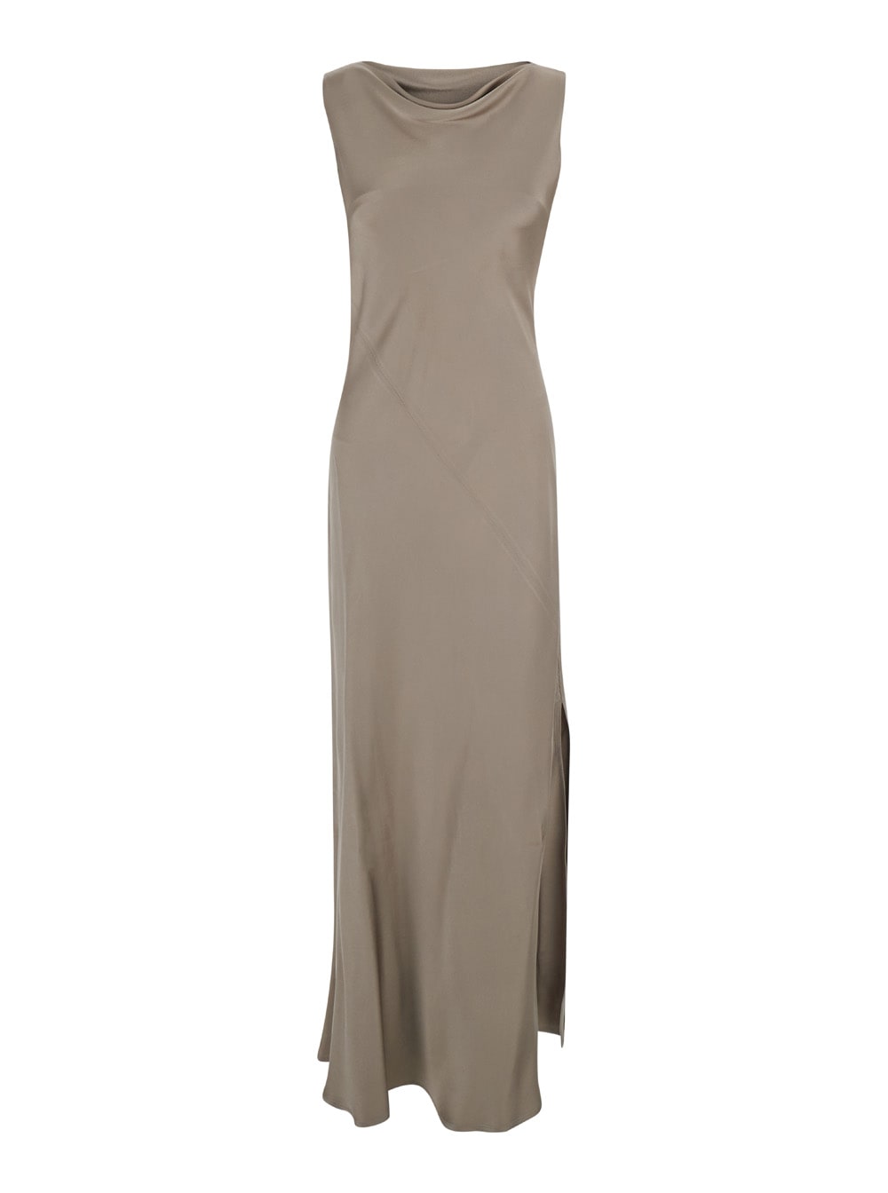 montereal Grey Long Dress With Draped Neck In Satin Woman