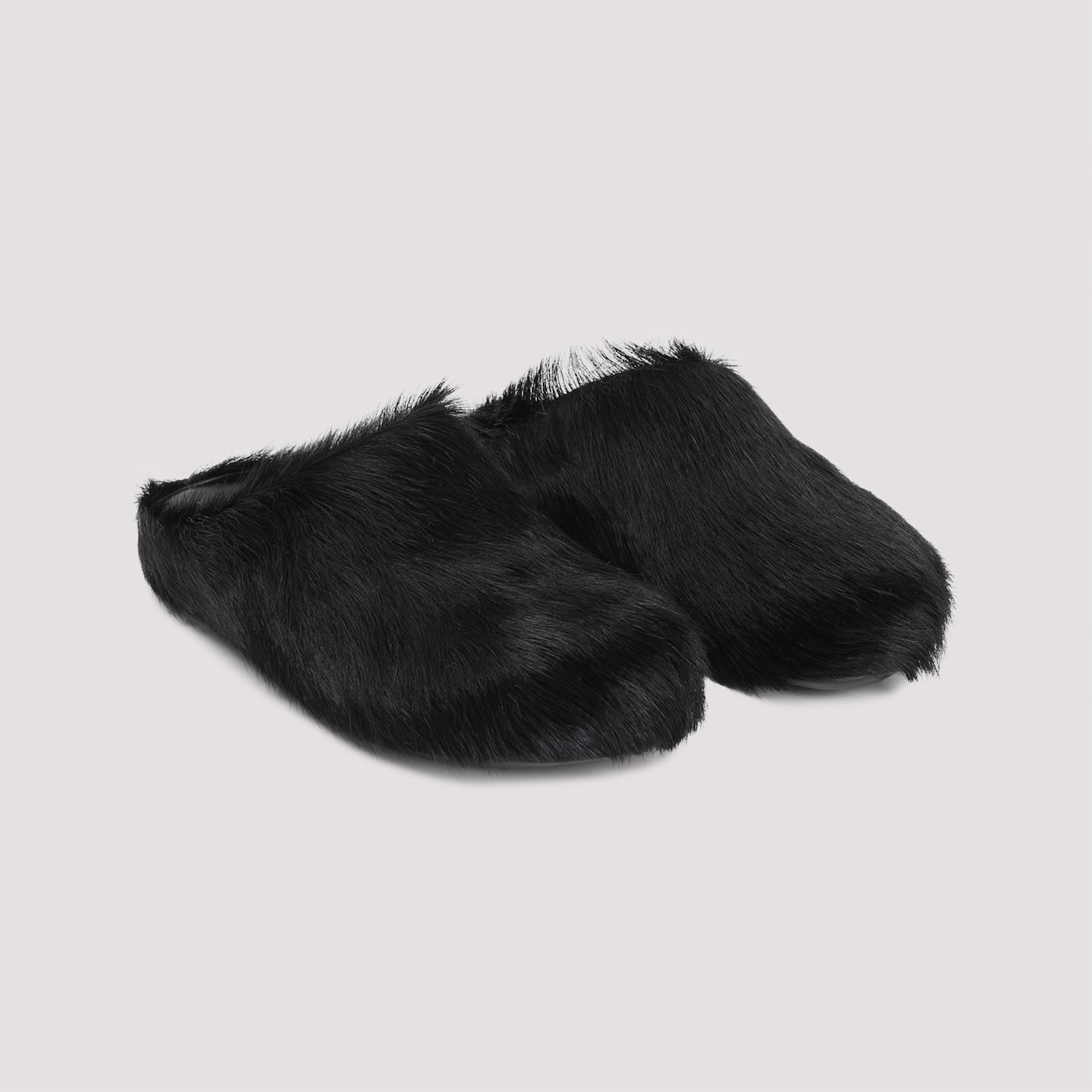 Marni Fussbett Calf Hair Slippers In Black