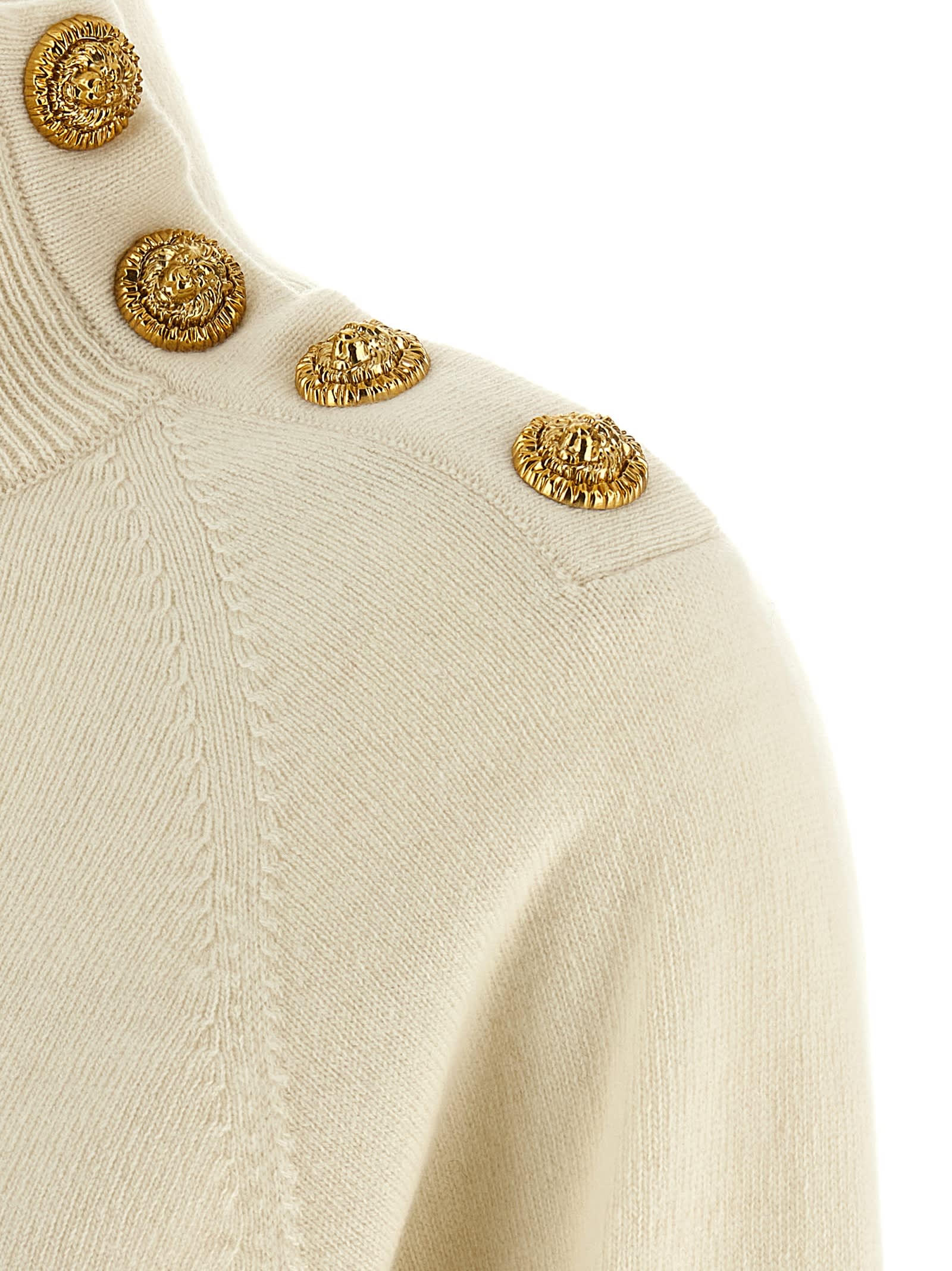 Balmain Cashmere Wool Sweater Sweaters And Cardigans White In Nude
