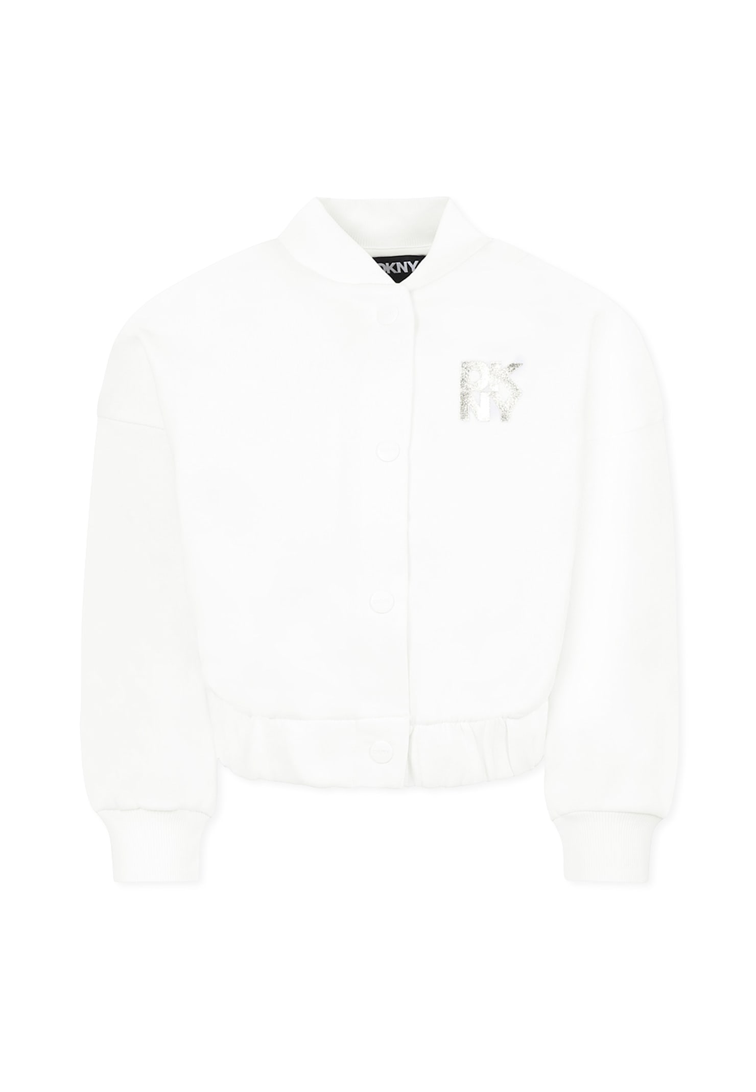 Dkny White Bomber Jacket For Girl With Logo In White