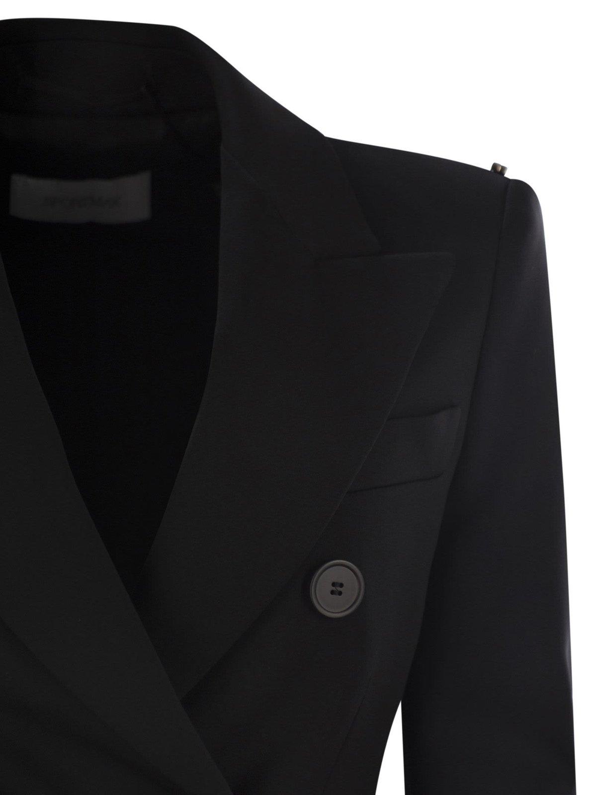 Sportmax Double-breasted Virgin Wool Blazer In Nero