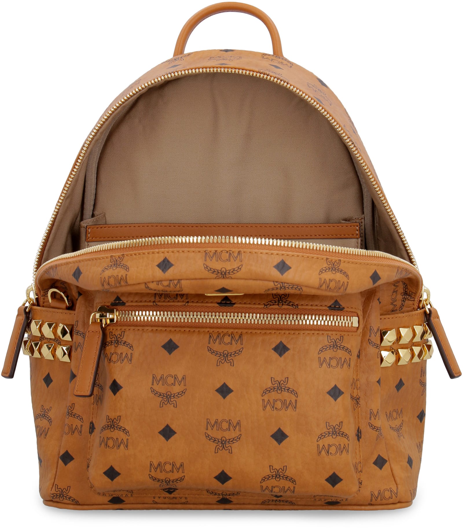 Mcm Stark Backpack In Visetos With Studs In Brown