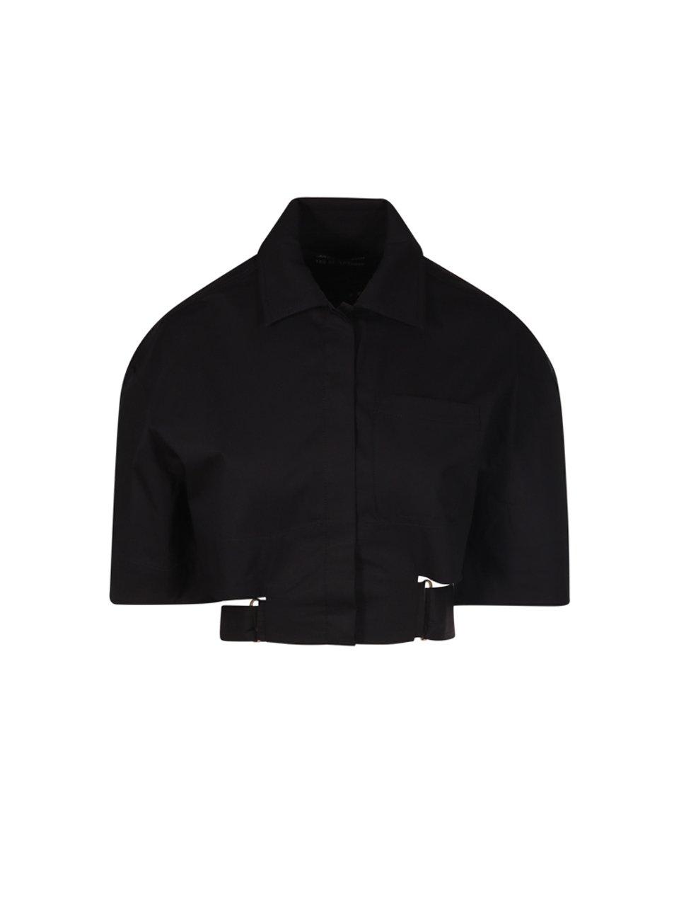 Shop Jacquemus Cut Out Detailed Cropped Shirt In Black