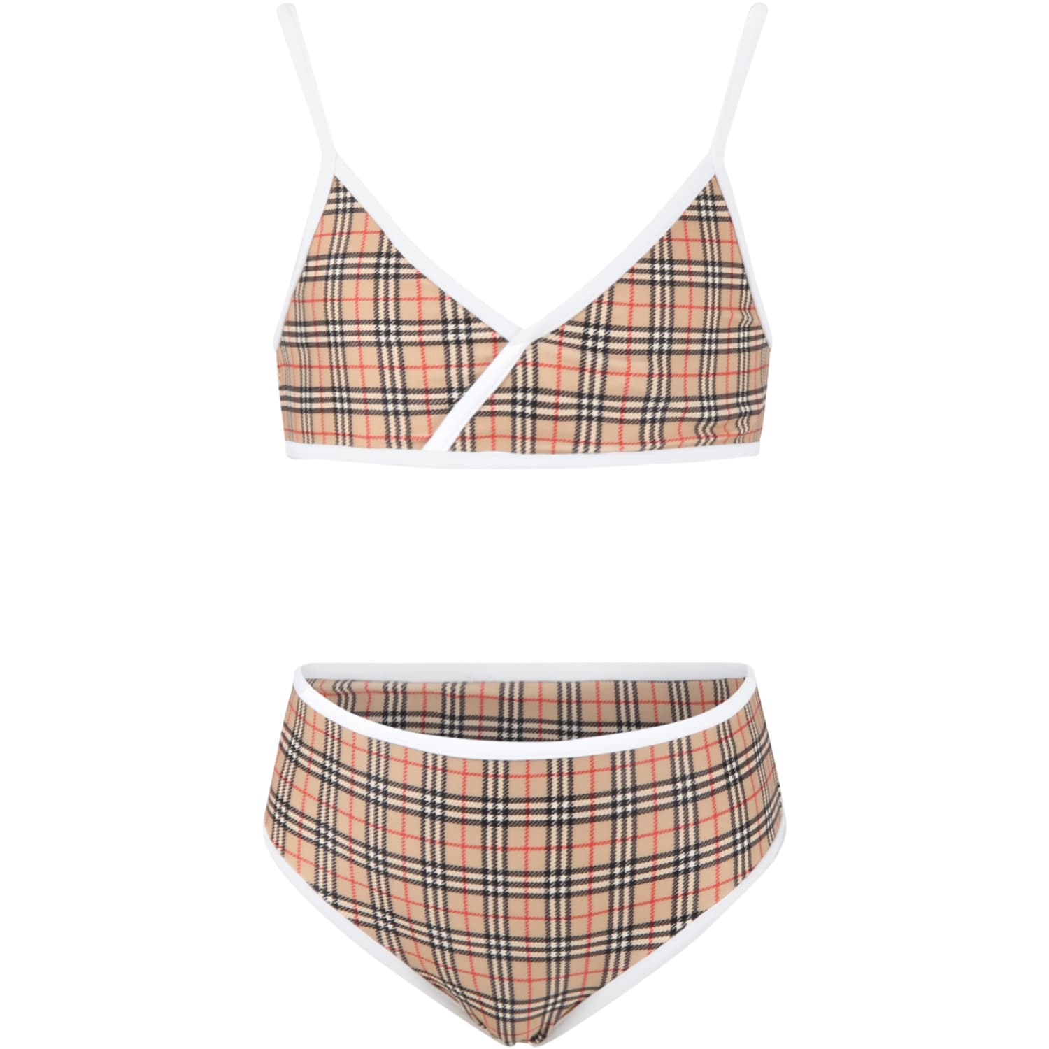 Burberry Beige Bikini For Girl With Iconic Vintage Check