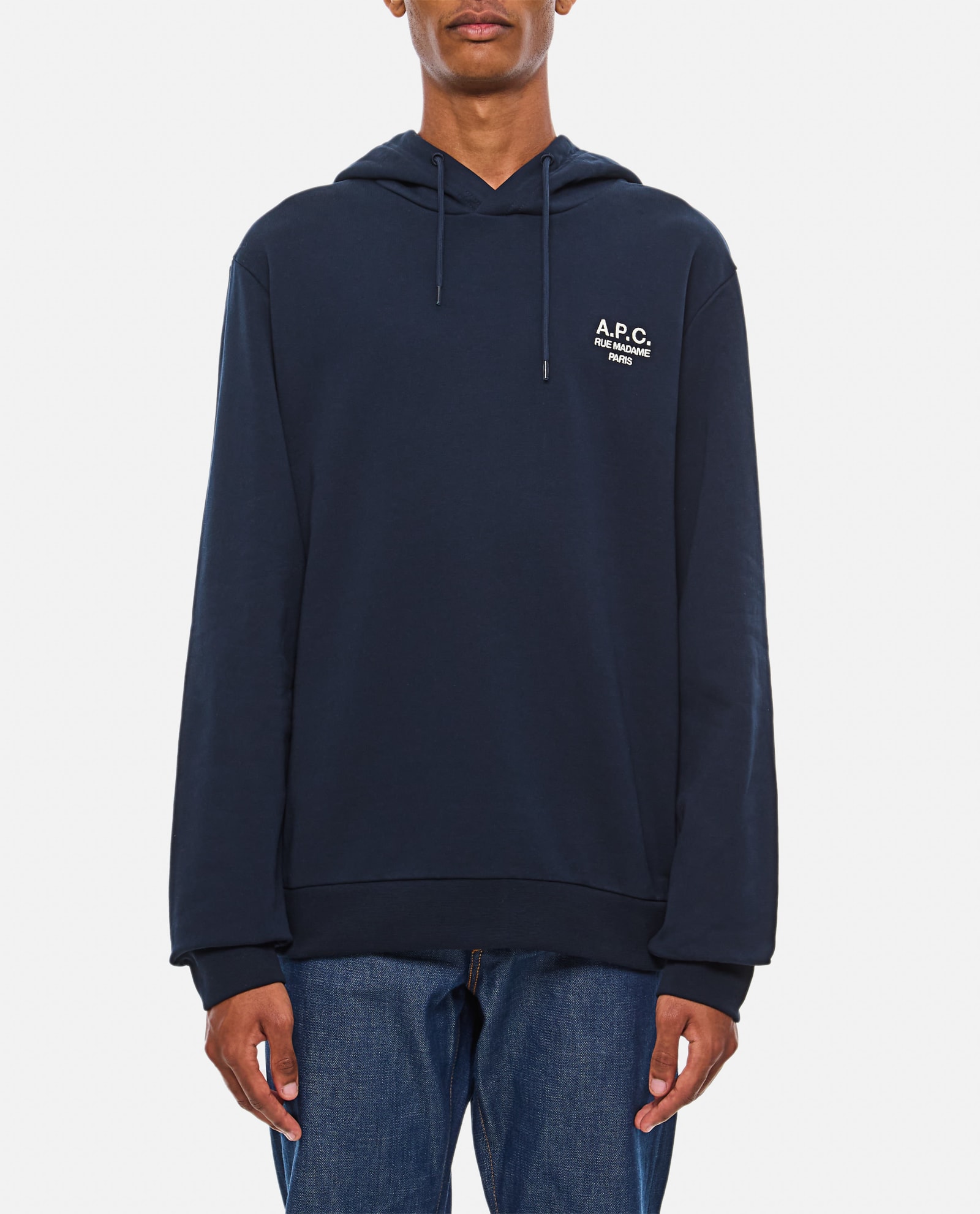 Shop Apc Hoodie Standard Rue Madame In Dark Navy/ecru