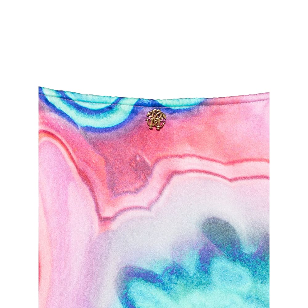 Roberto Cavalli Long Dress In Multicolor Marbled Silk In Multi