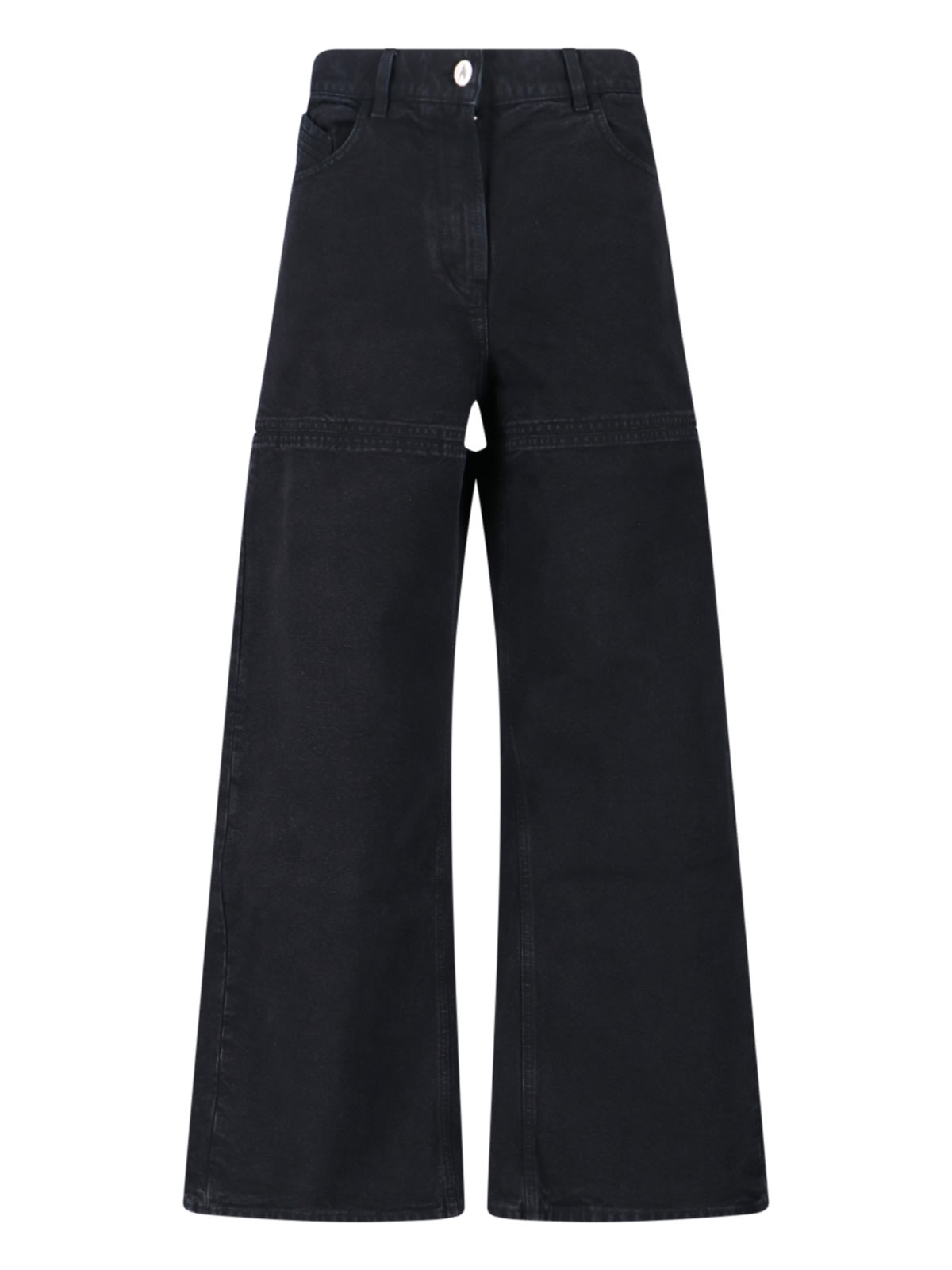 Attico Wide-leg Denim Trousers With Cut Out Detail In Black