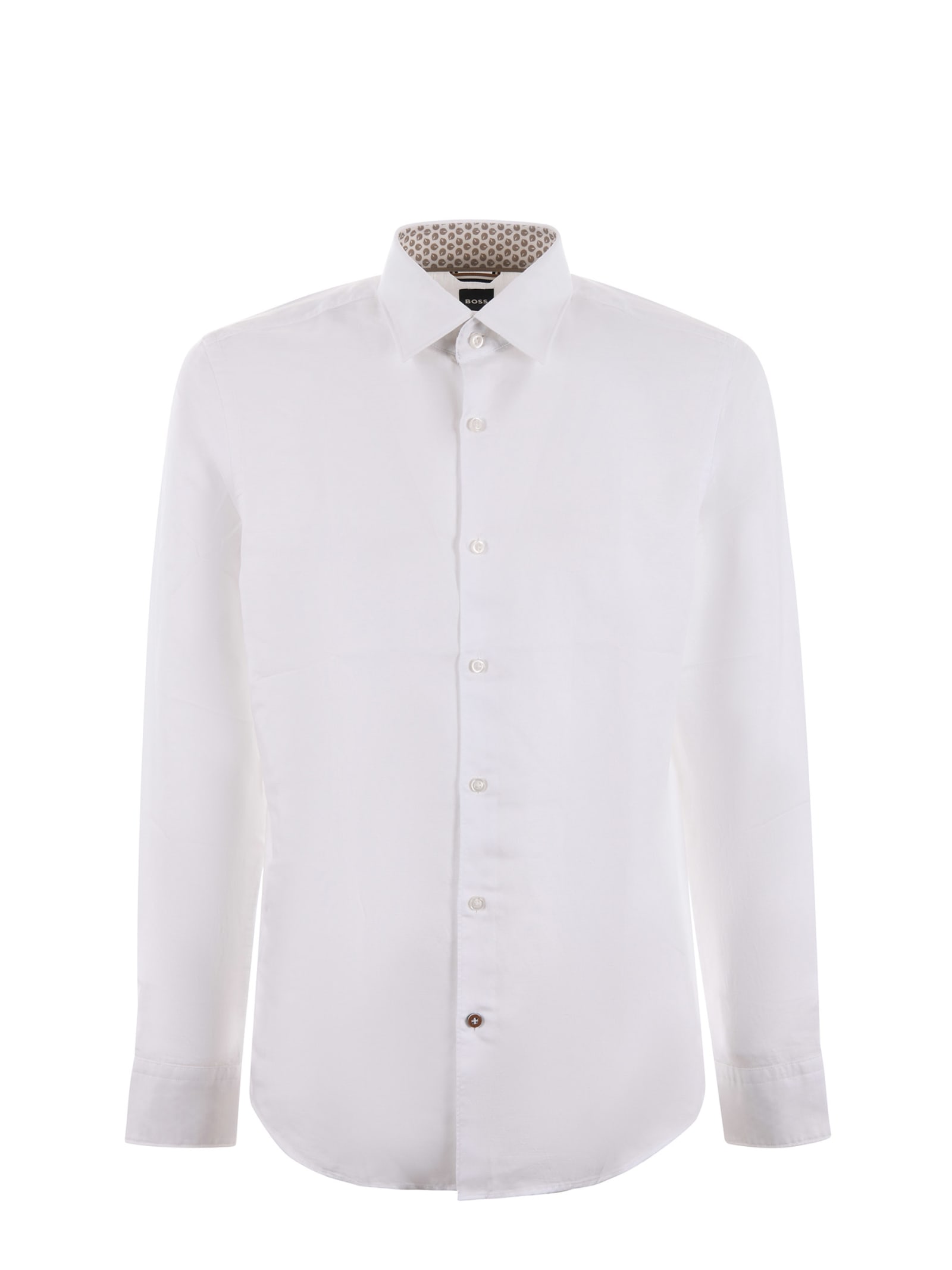 Shop Hugo Boss Boss Shirt In Linen Blend In Bianco