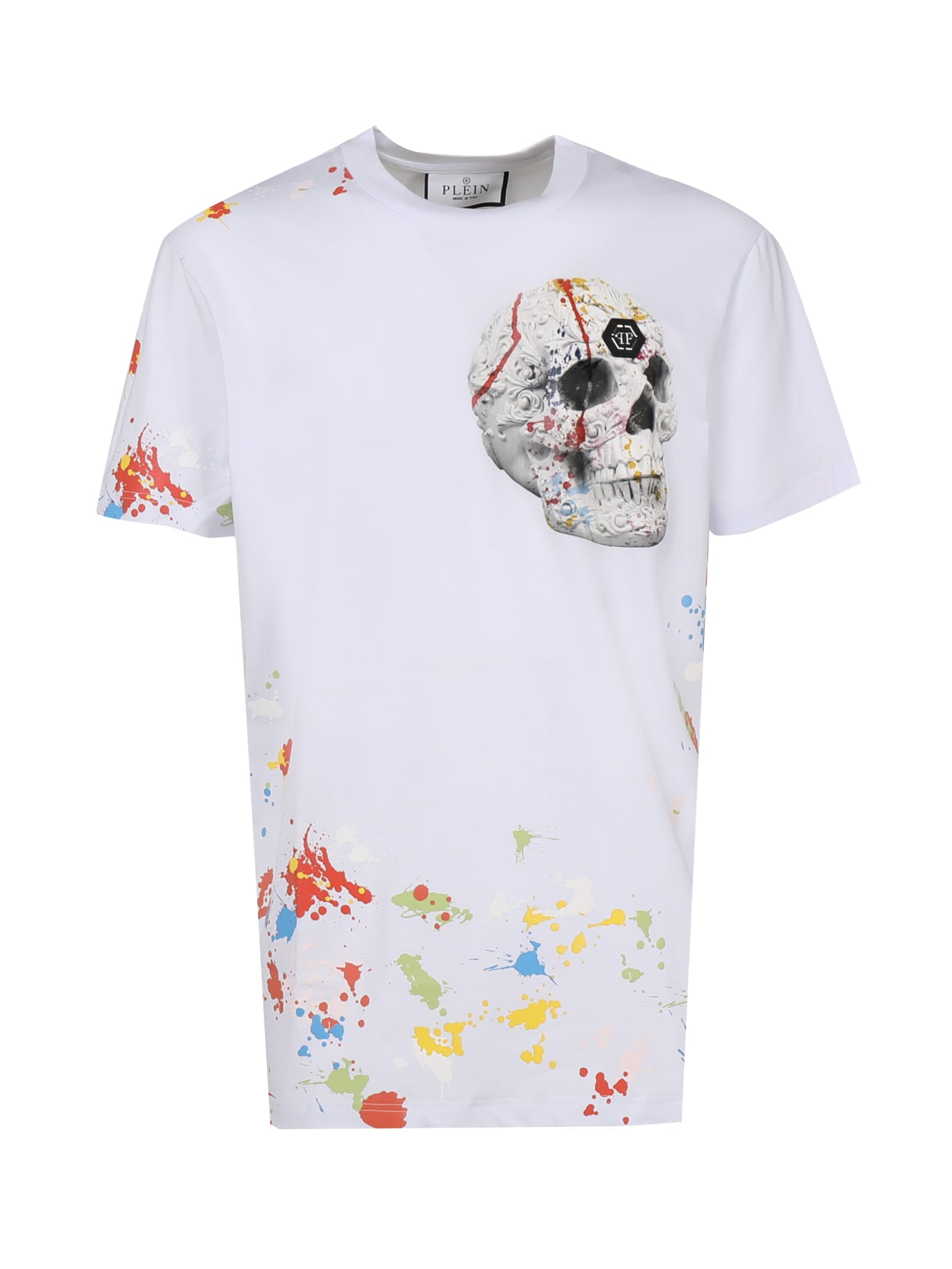 Shop Philipp Plein Splatter Skull T-shirt In White