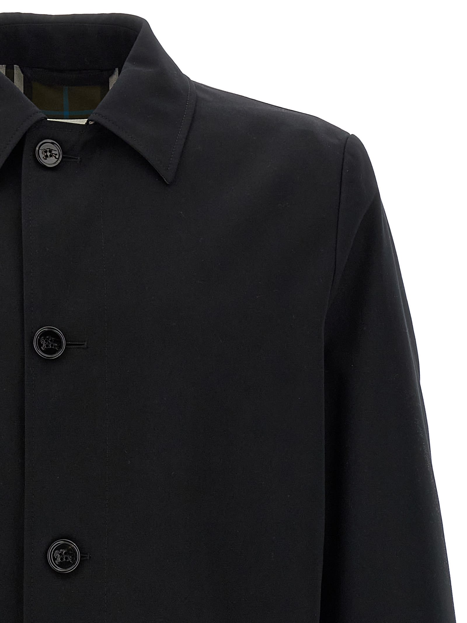 Burberry Collared Coat With Side Pockets And Long Sleeves In Black