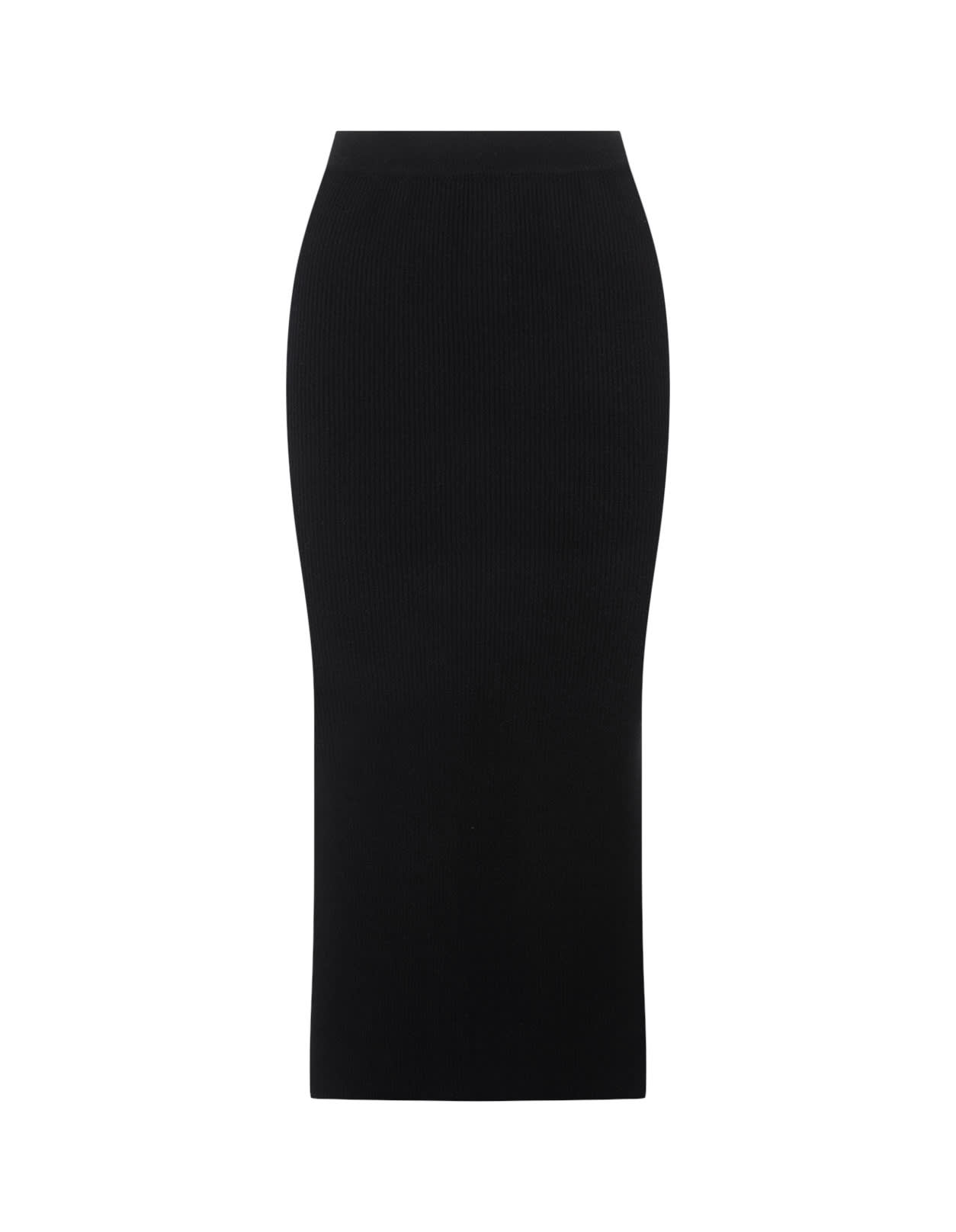 A PAPER KID BLACK KNITTED LONGUETTE SKIRT WITH SLIT