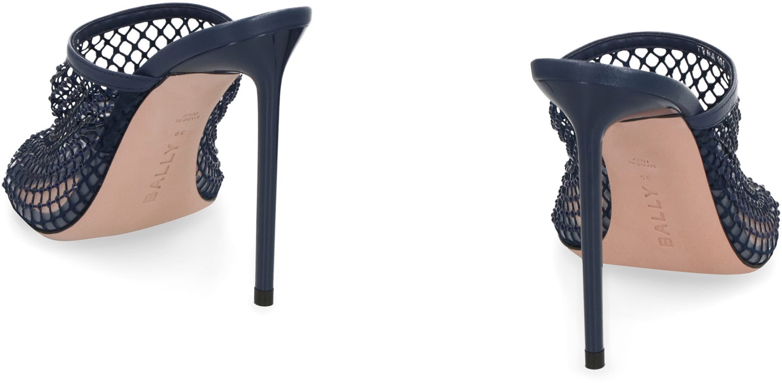 Shop Bally Crystal Fishnet Leather Mules In Blue