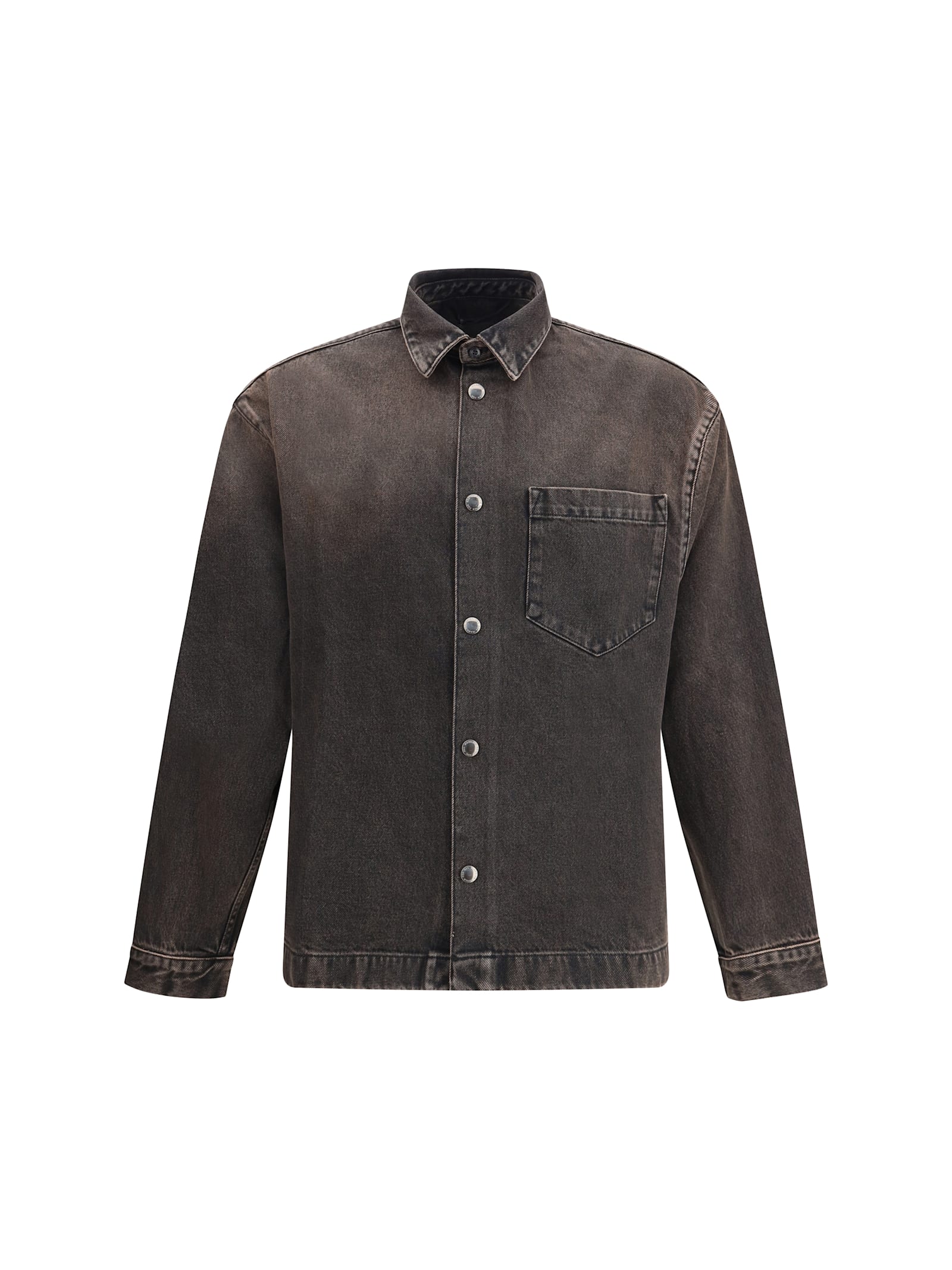 7 For All Mankind Patch-pocket Denim Shirt Jacket In Black
