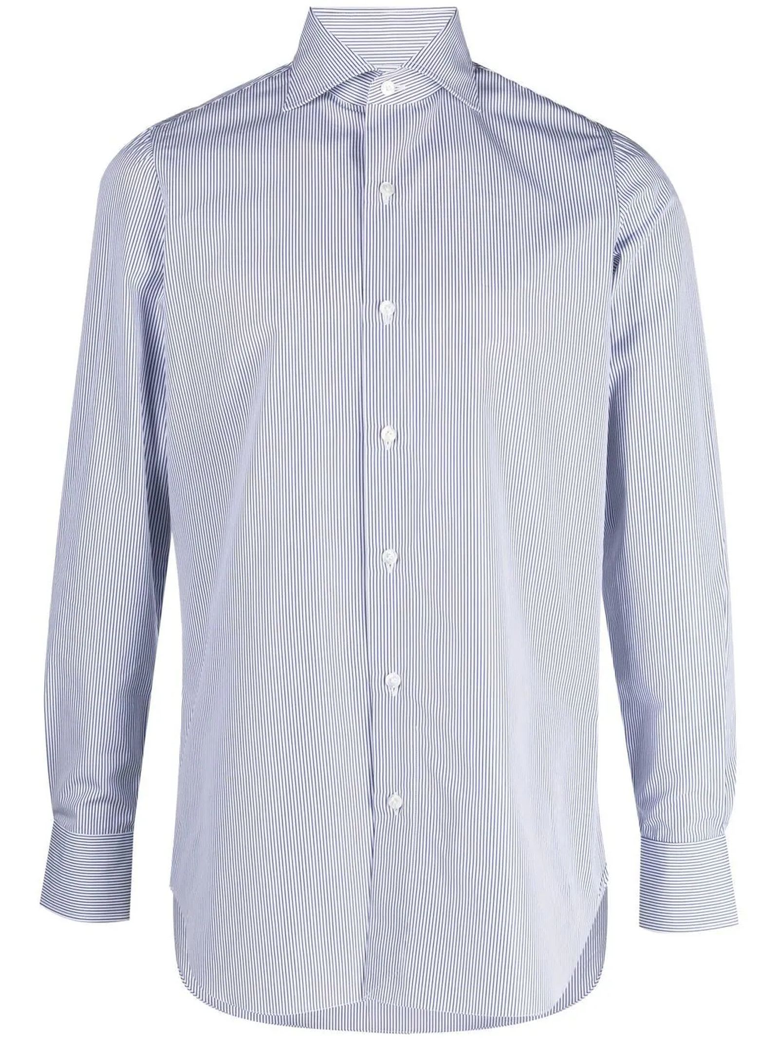 Shop Finamore White And Light Blue Cotton Shirt In Rig Blu