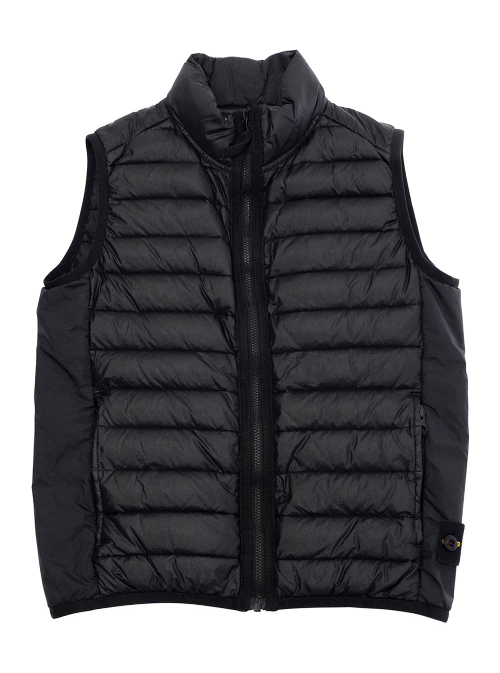Stone Island Black Sleeveless Down Jacket With Logo Patch On The Front In Tech Fabric Boy In Black