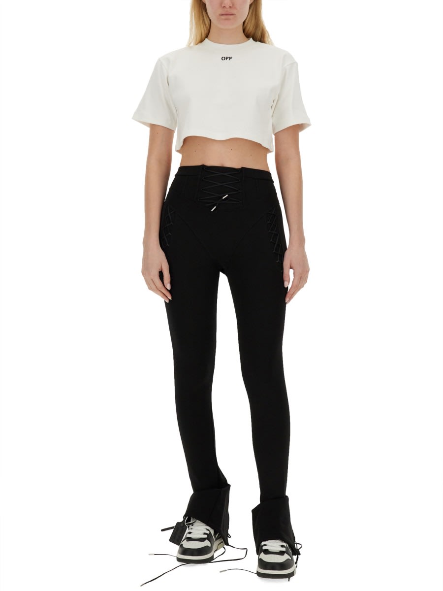 Shop Off-white Ribbed Cropped T-shirt In White