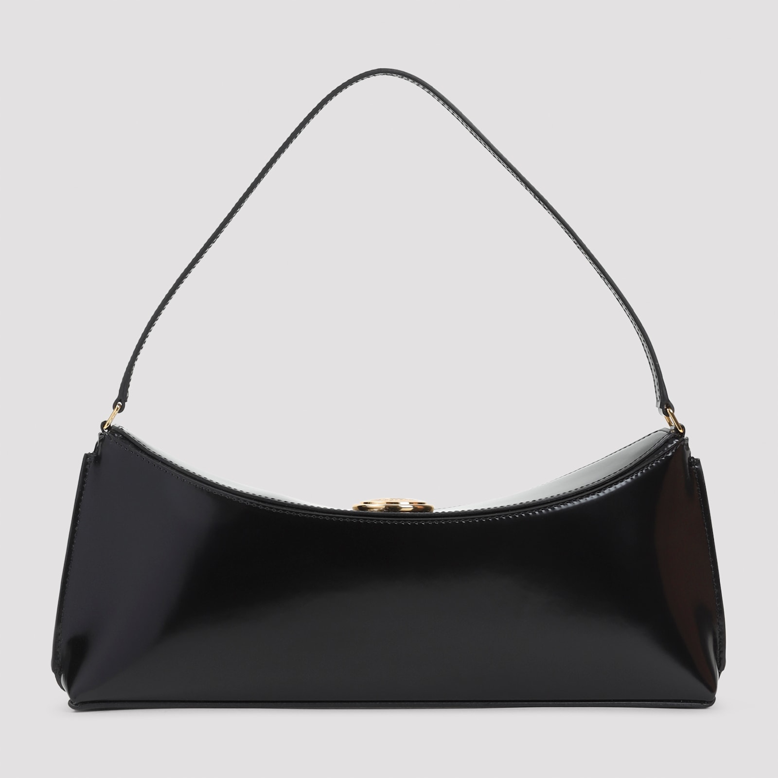 Jacquemus Curved Gold Handle Shoulder Bag In Black