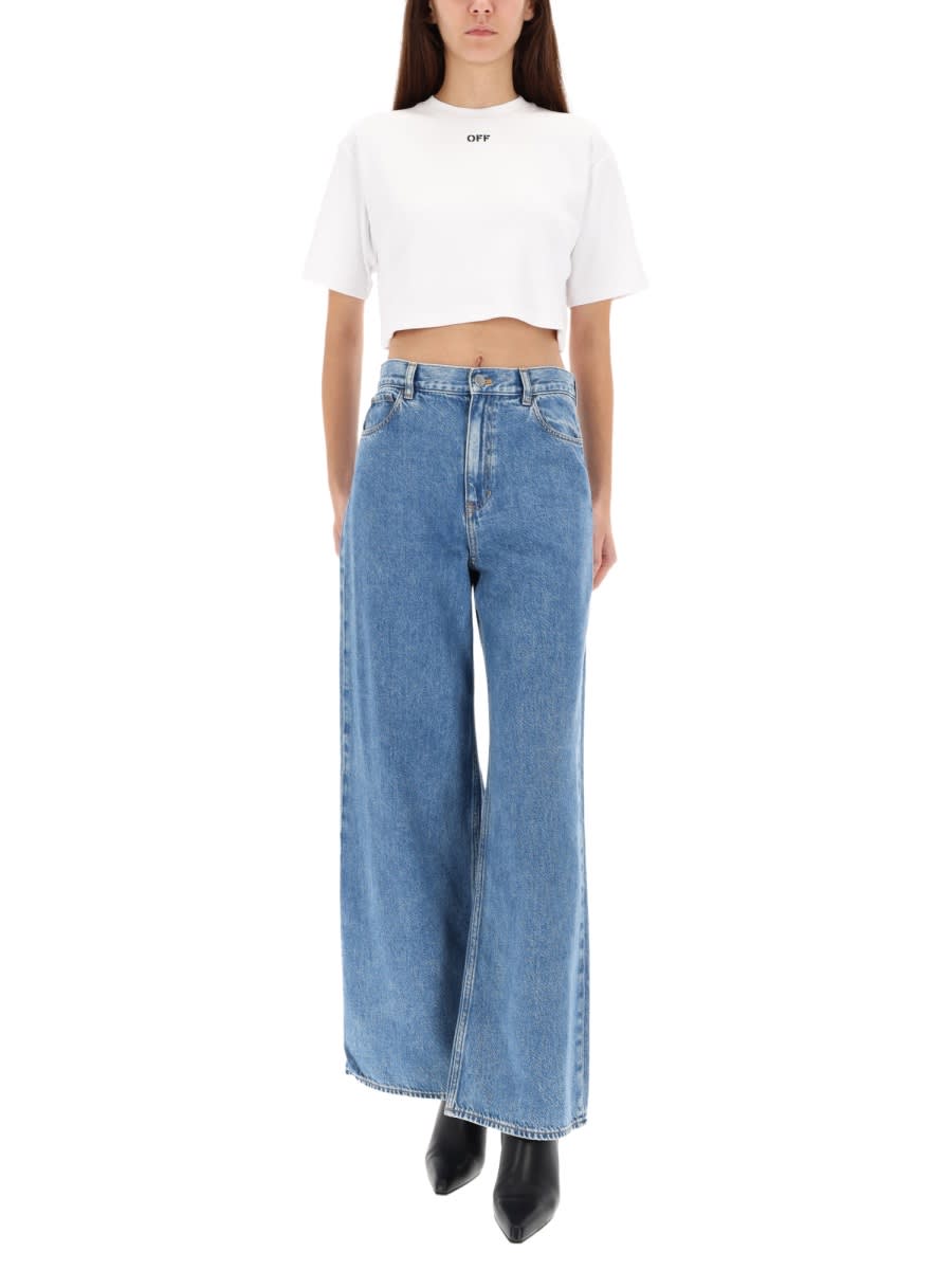 Off-white Ribbed Cropped T-shirt In White