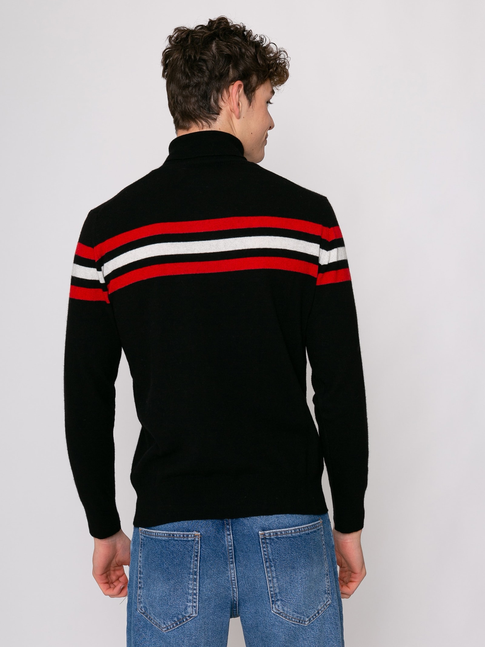 Shop Mc2 Saint Barth Blended Cashmere Turtle Neck Sweater With Patch In Black