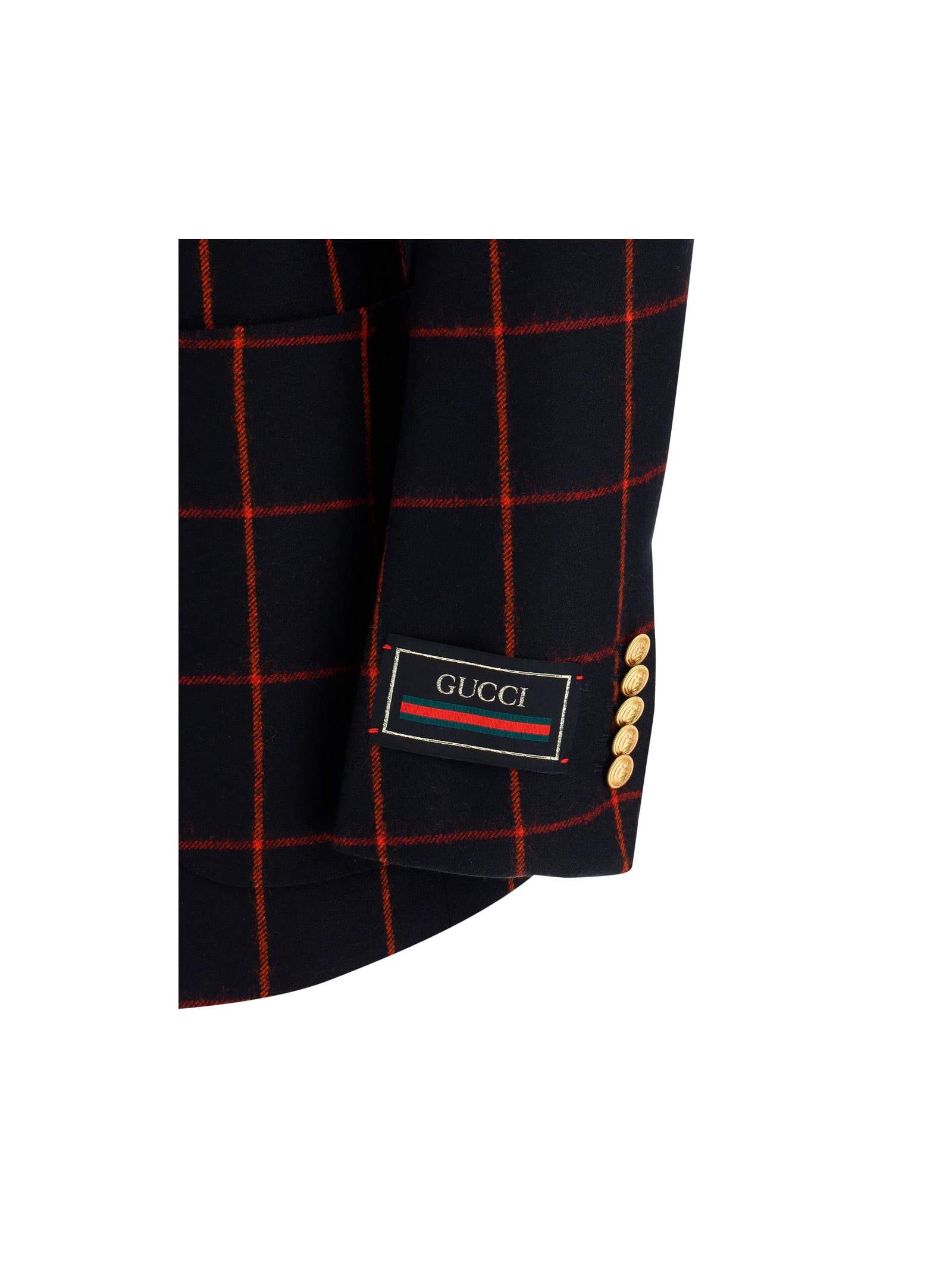 Gucci Men Double-breasted Check Blazer In Black