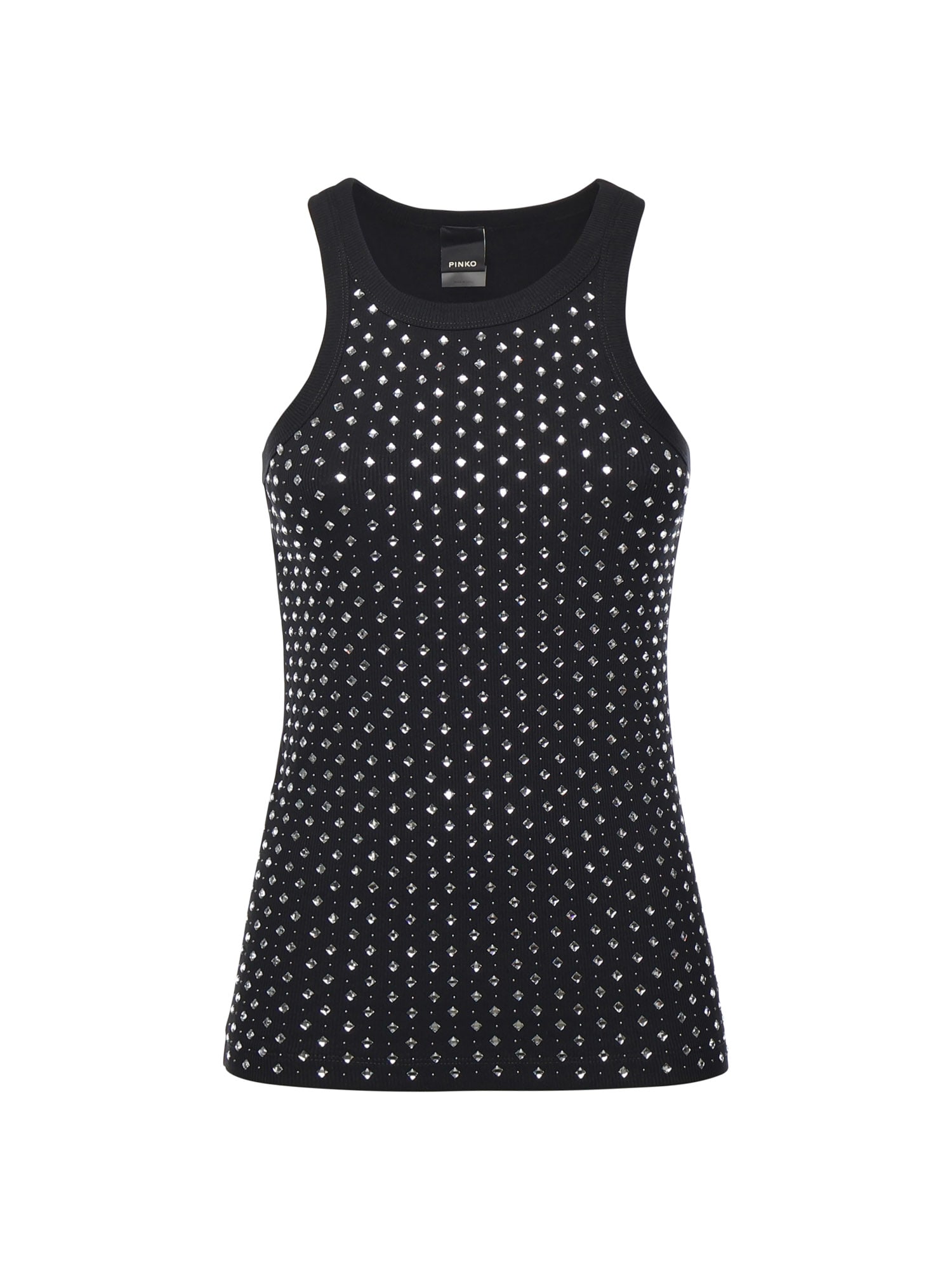 Pinko Tank Top With Rhinestones And Studs In Black
