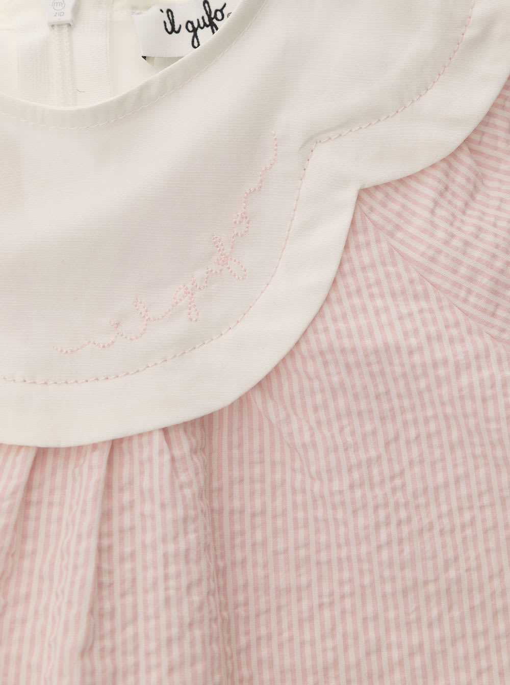 Shop Il Gufo Pink Stripe Dress With Collar In Stretch Cotton Girl