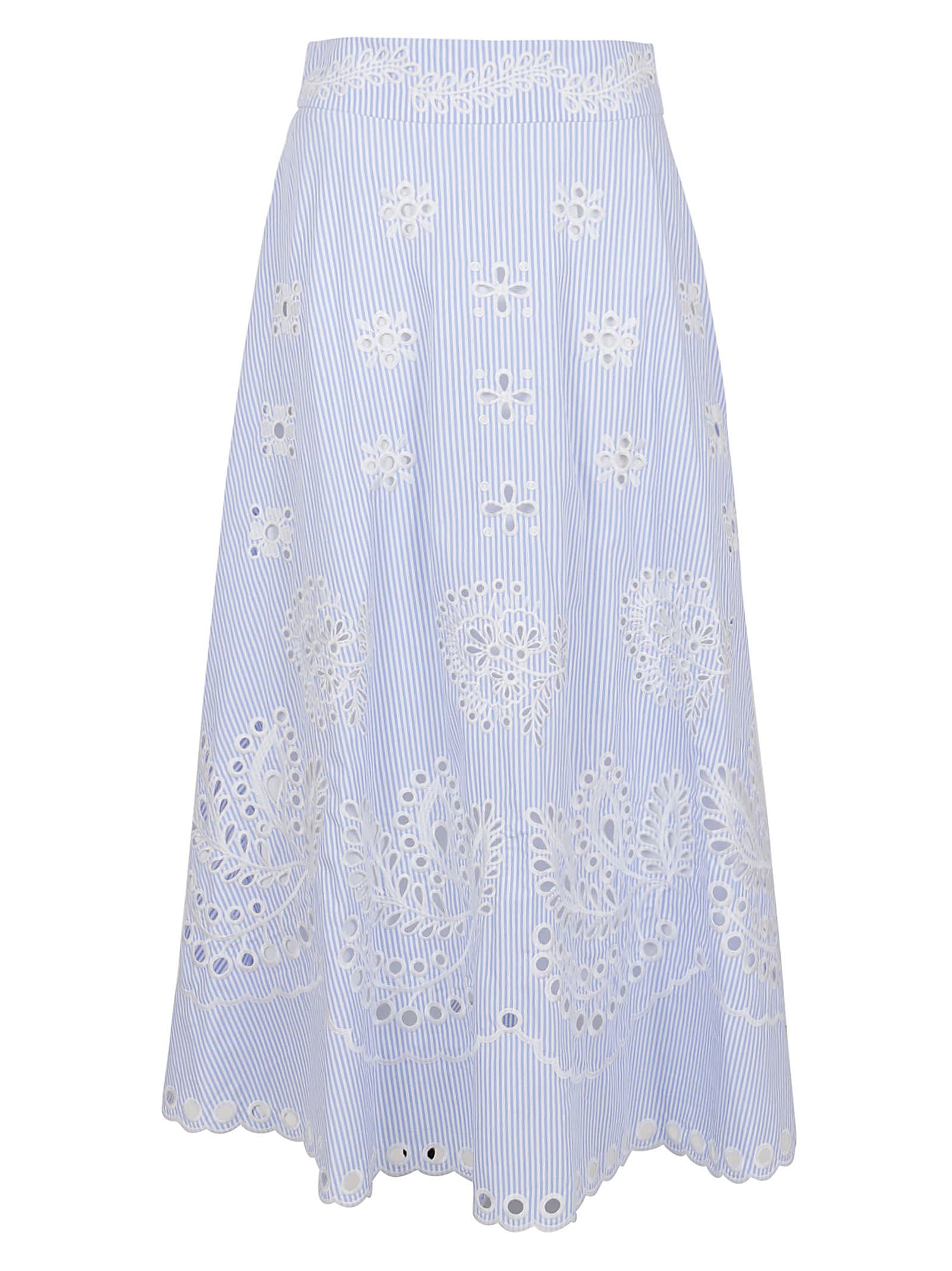 RED VALENTINO POPELINE SKIRT,VR0RA01M.5T4 AA1 BIANCO AZZURRO