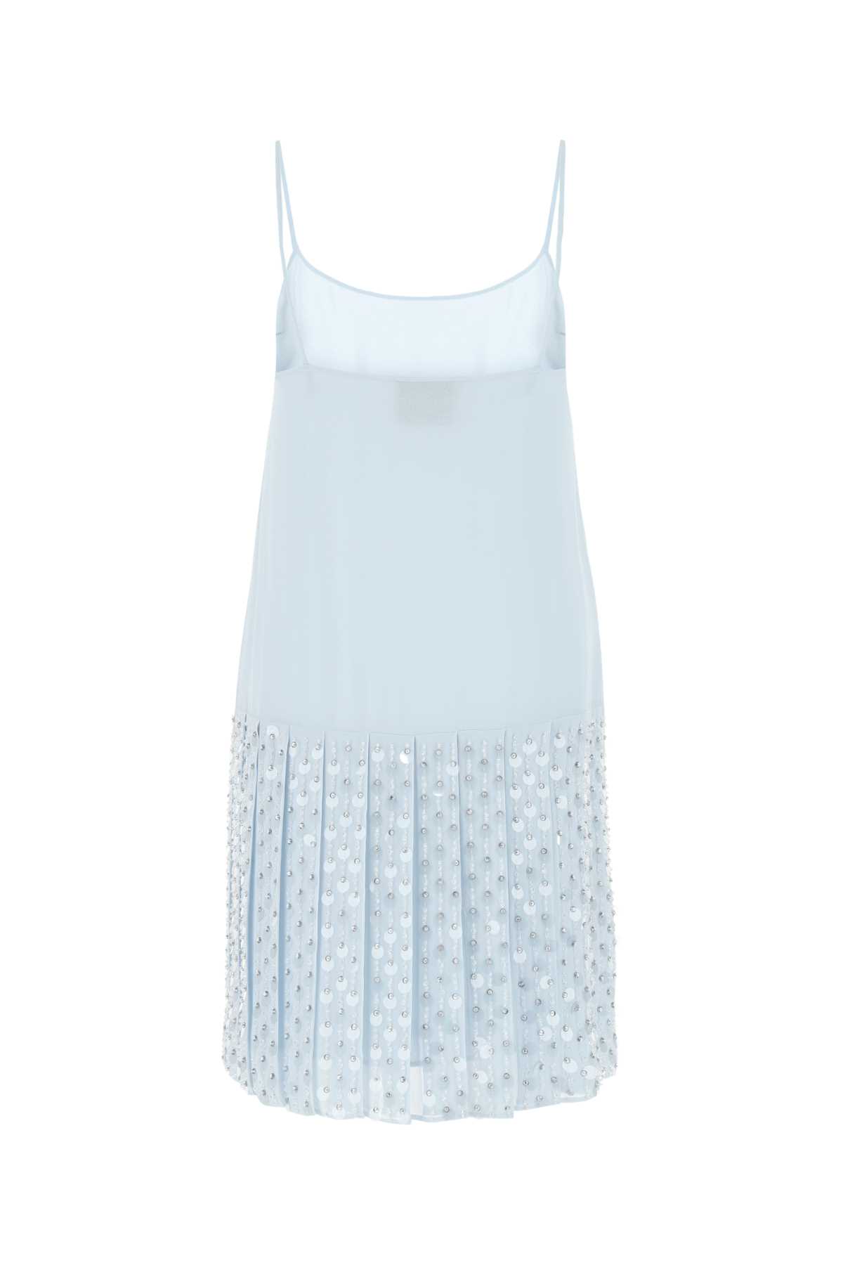 Shop Miu Miu Pastel Light-blue Crepe Mini Dress In F0m10