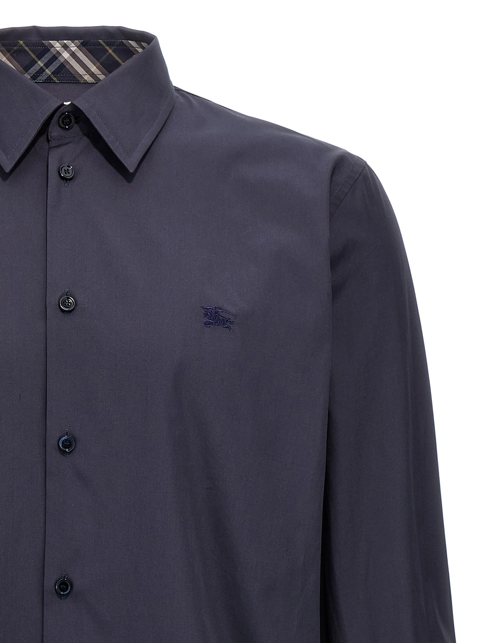Burberry Logo-embroidered Long-sleeved Shirt In Blue