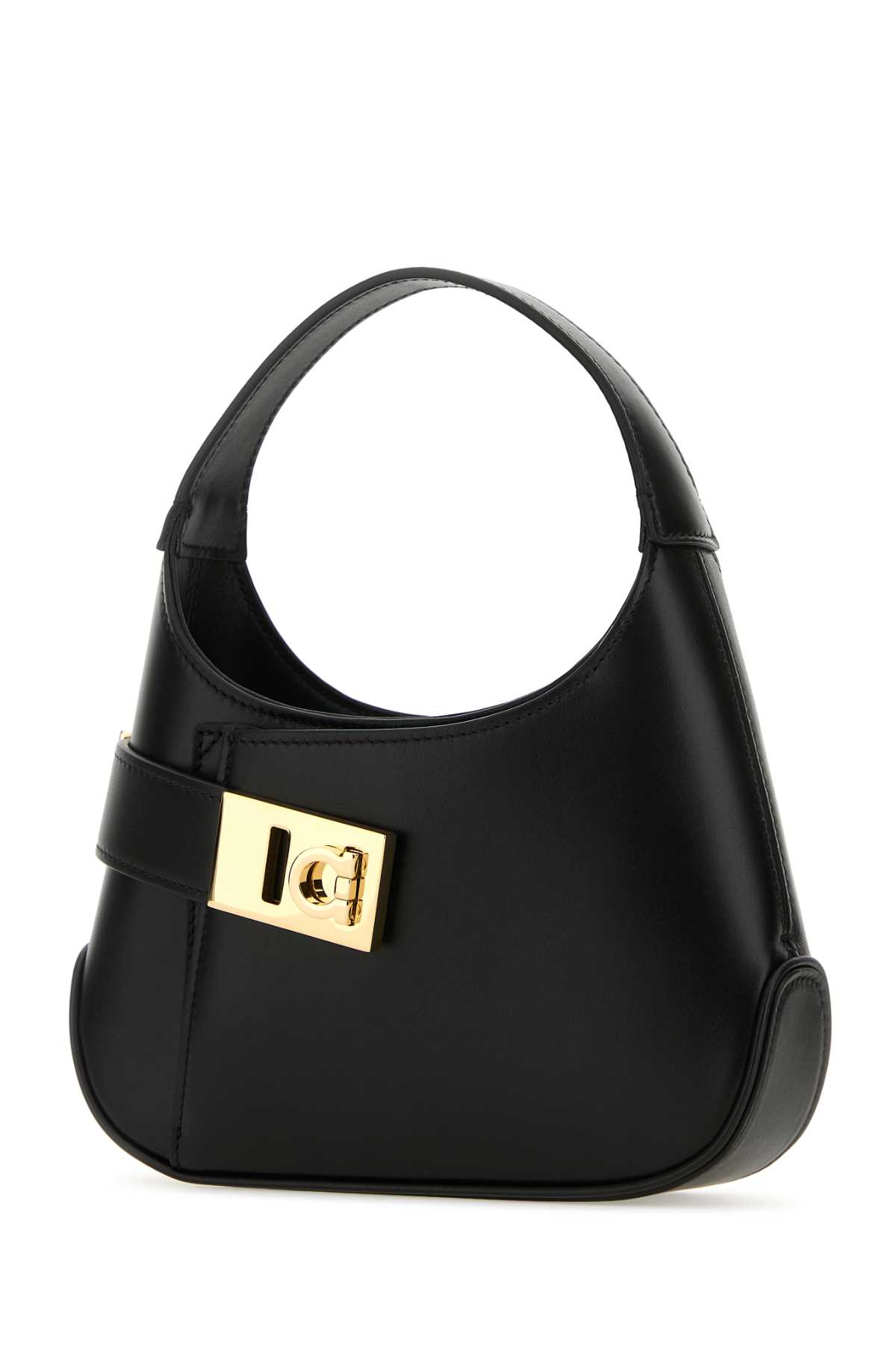 Ferragamo Black Leather Hobo Mini Handbag In Neronero