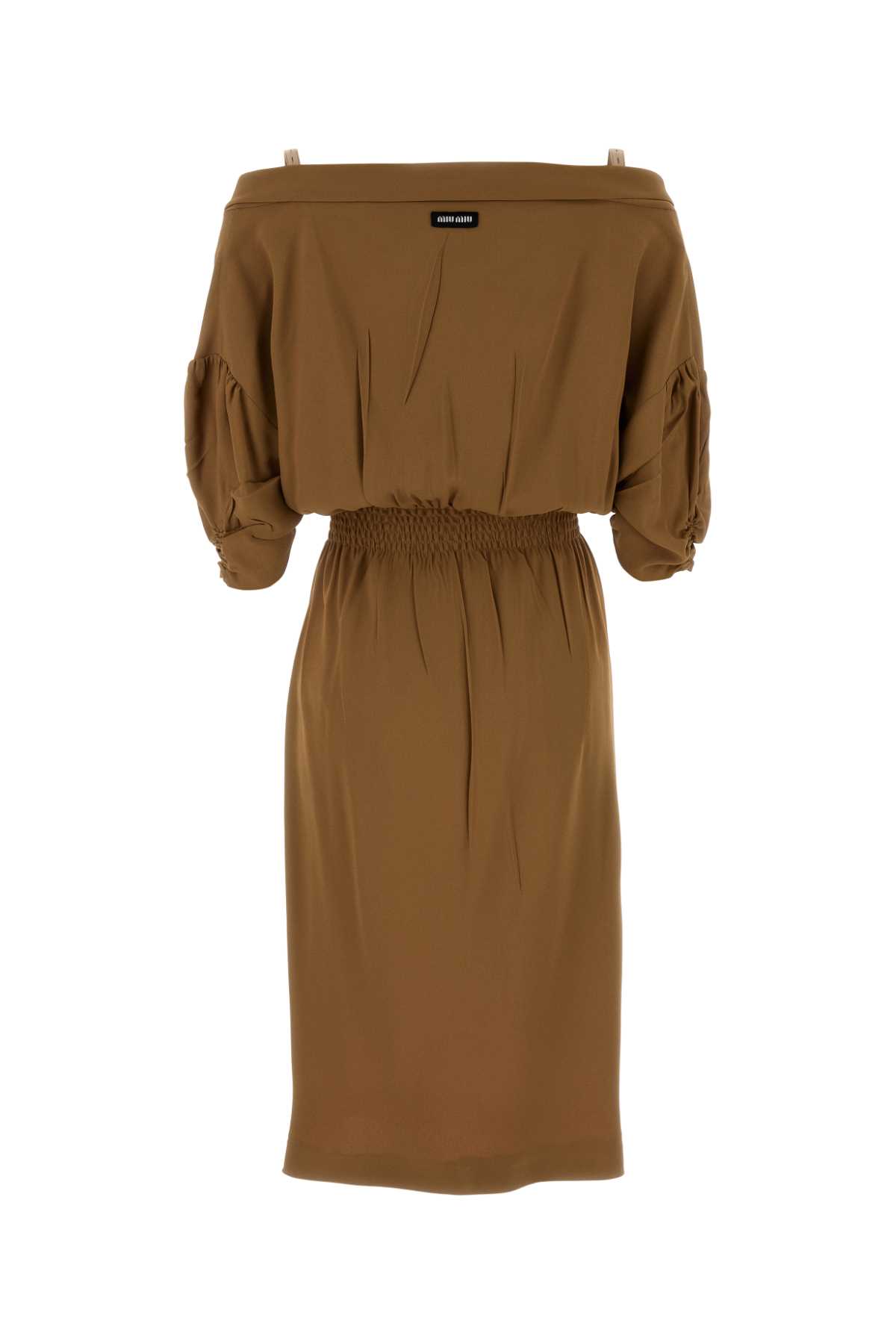 Miu Miu Camel Crepe Dress In Brown