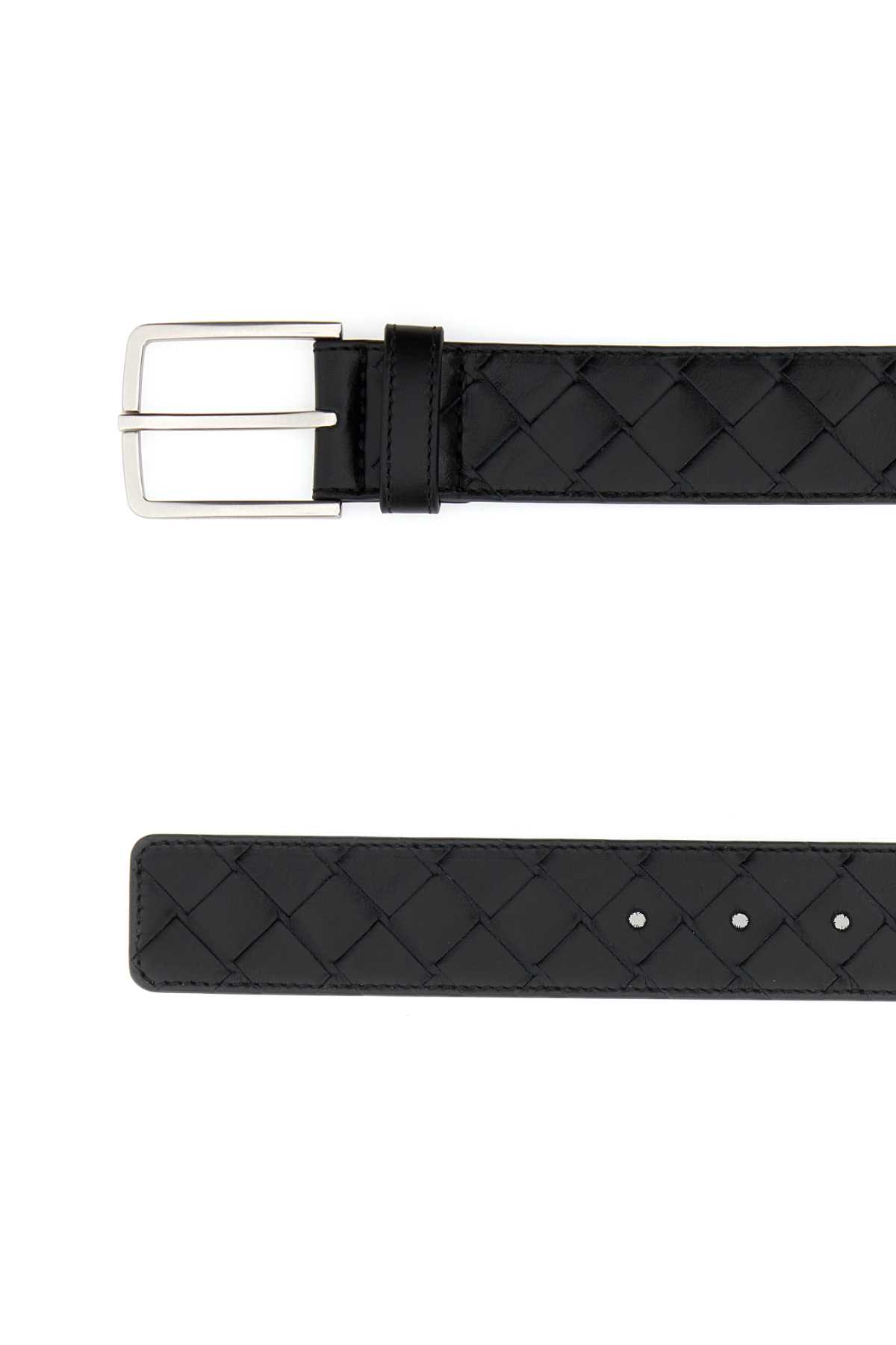 Shop Bottega Veneta Black Leather Belt In Blacksilver