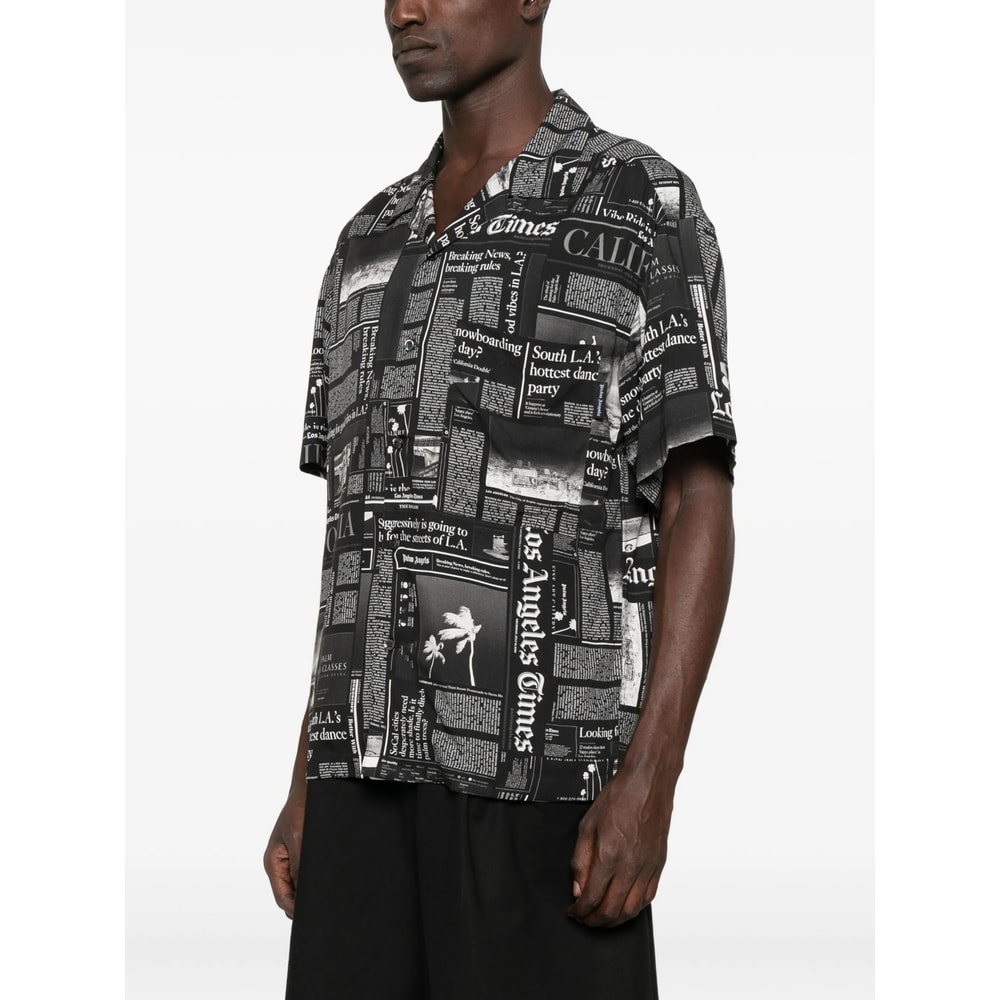 Palm Angels Newspaper Motif Short-sleeved Shirt In Black