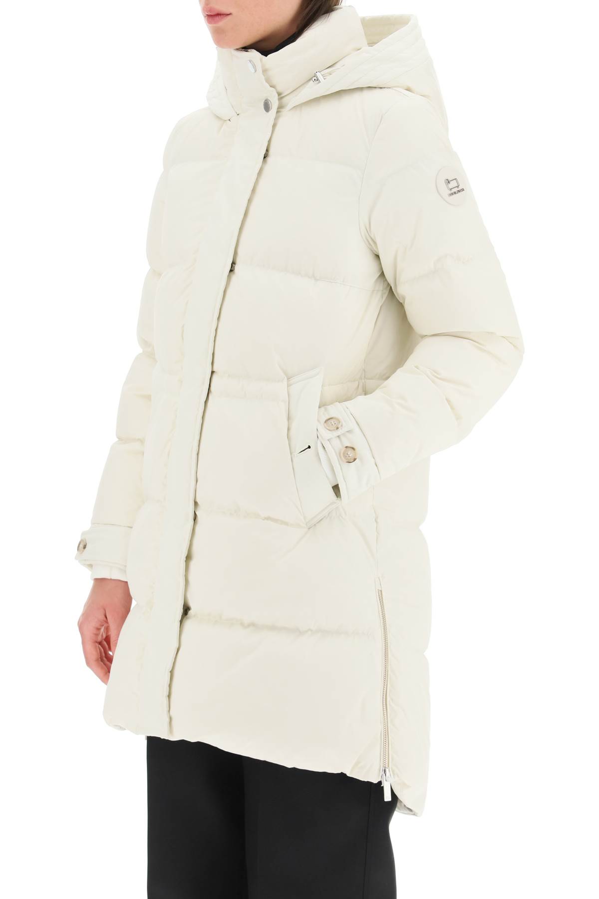 Woolrich Alsea Hooded Long Down Jacket In Milky Cream (white)