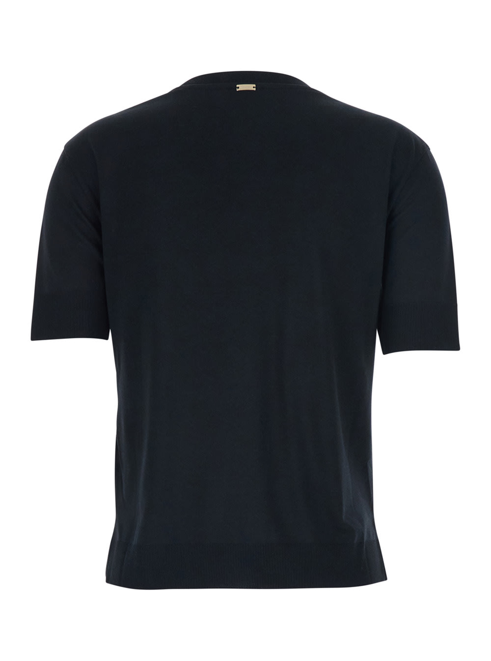 Herno Black Crewneck T-shirt With Logo Plaque On The Front In Cotton Blend Woman In Blue