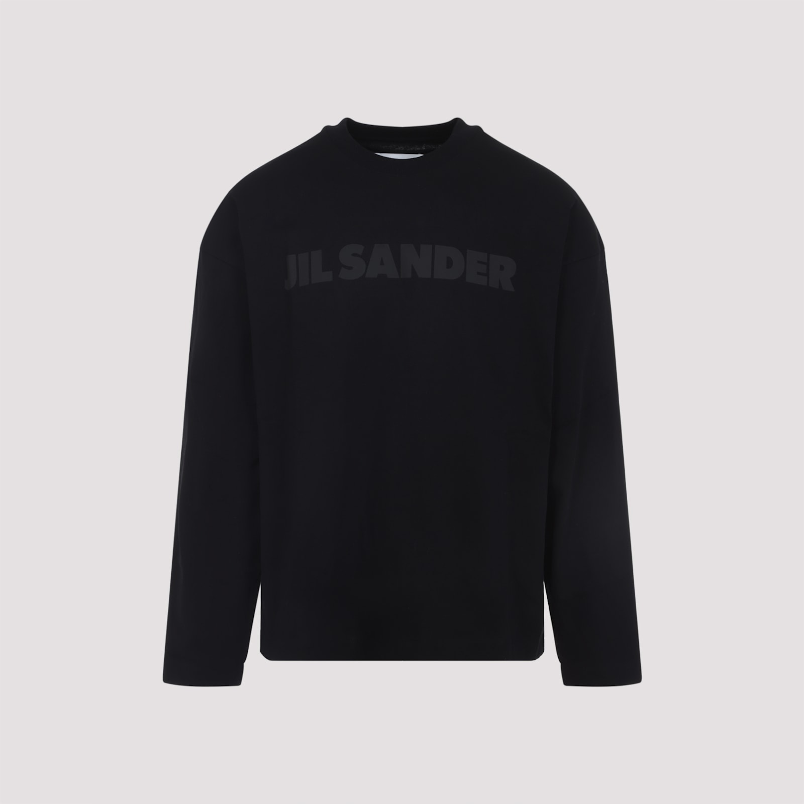 Jil Sander Men Black Long Sleeve T-shirt With Front Logo Print In Cotton Man In Blue