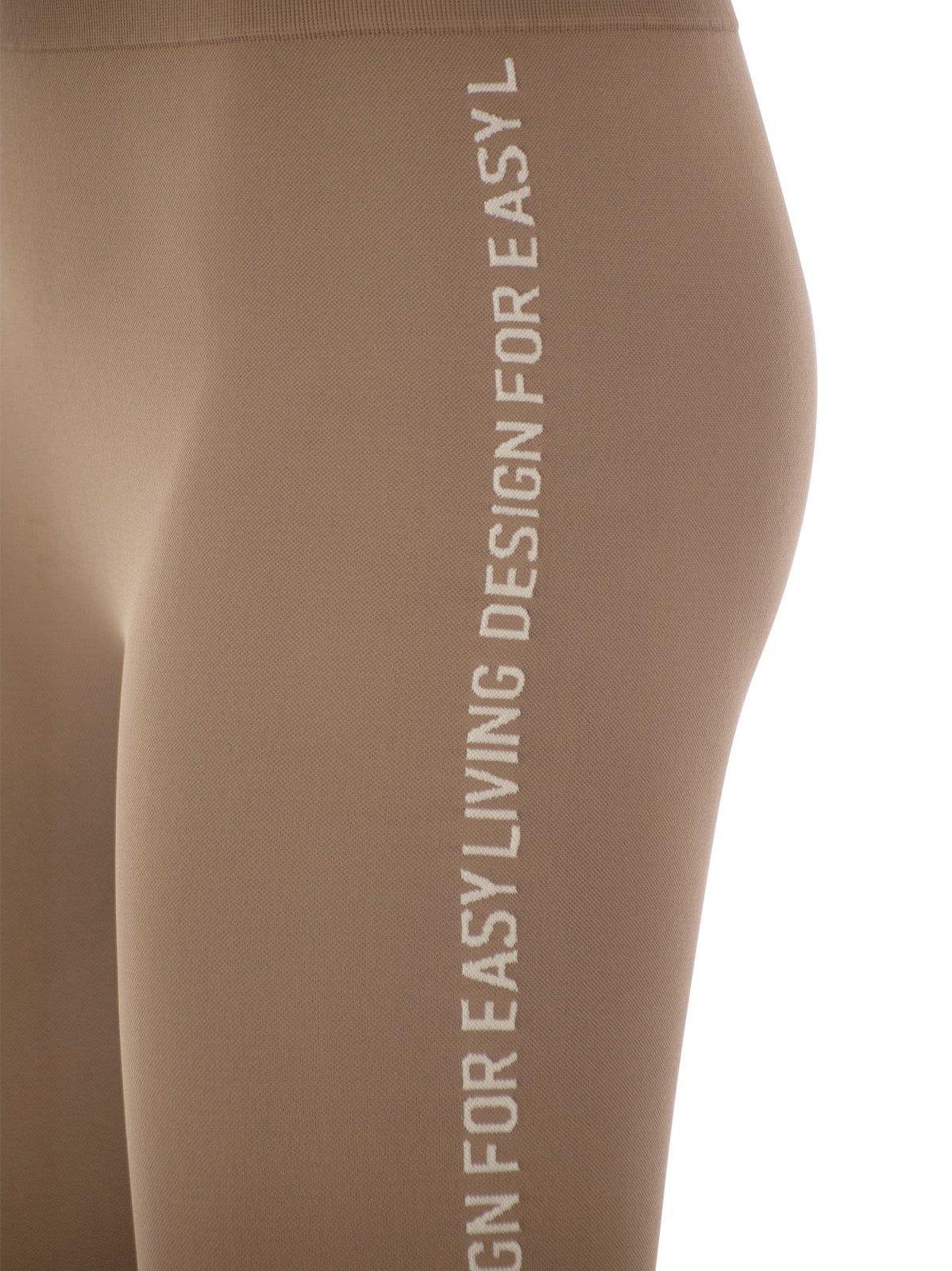 Shop 's Max Mara Logo Lettering Printed Stretched Leggings In Beige