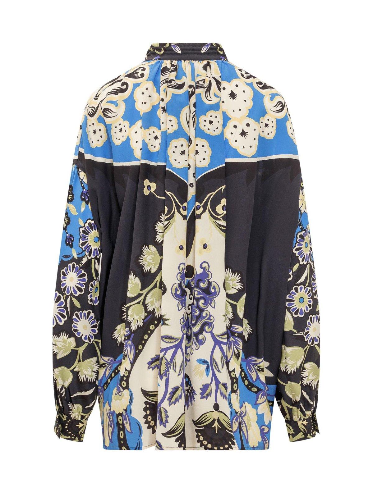 Shop Etro Floral Print Round Neck Blouse In Blu